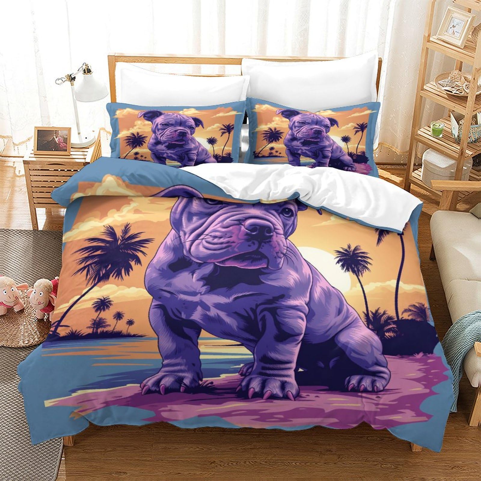 Stampato in 3D Bulldog francese Copertina Stampata Microfibra Disegnata Biancheria Da Letto Ipoallergenico Con 2 Federe,Double（200x200cm）, Per Adolescenti E Adulti