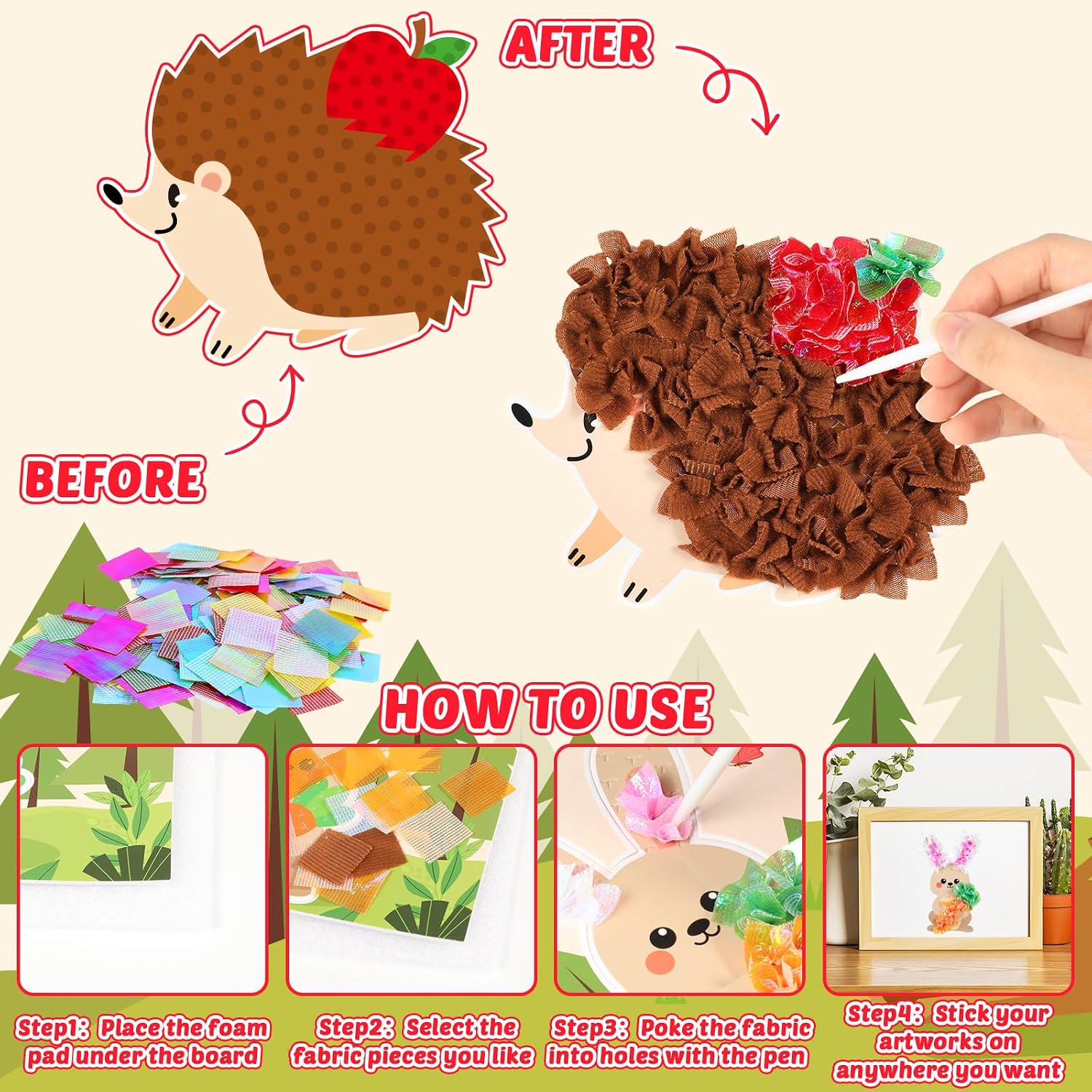 Lonfliness 8Pcs Forest Animal Poke in Craft Kits for Kids Mess Free DIY Art image 2