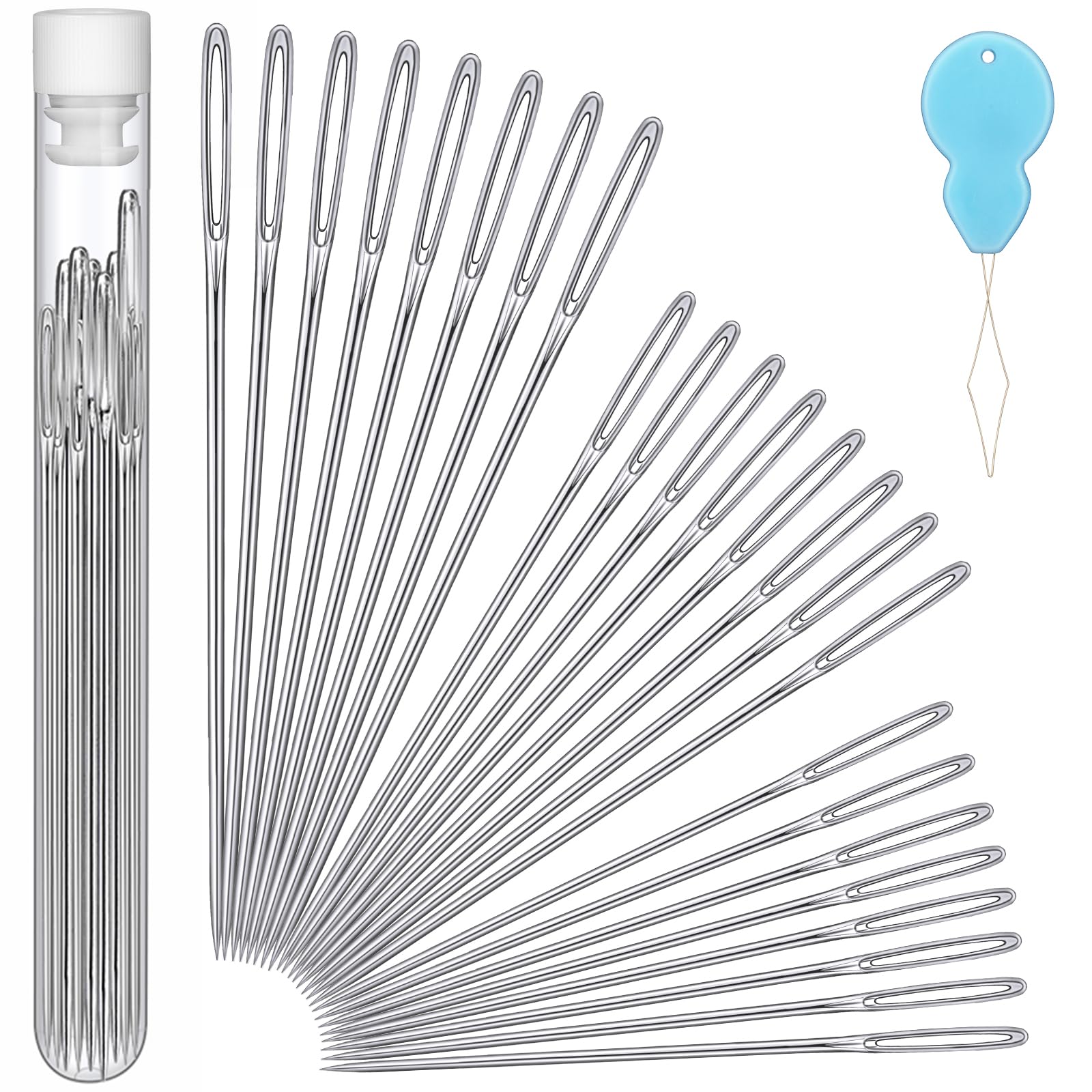 24 agujas de coser de ojo grande, agujas de coser de 3 tamaños, hilo de bordado de cuero, aguja afilada, aguja de tejer de hilo de acero inoxidable para coser a mano, manualidades, reparación