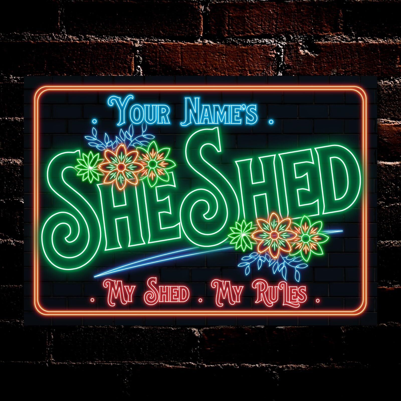 My Pixel Print Metal Personalised She Shed Plaque Garden Door Accessory Neon Effect Signs Wall Decor