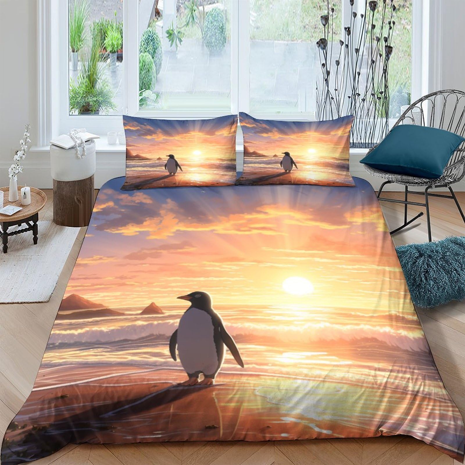 Gparsddio Style-1 Penguin Duvet Cover 3 Pcs Hotel Quality Quilt Cover Bedding Bed Covers With Pillowcases With Zipper Closure Ultra Soft Hypoallergenic Microfiber Double（200X200cm）