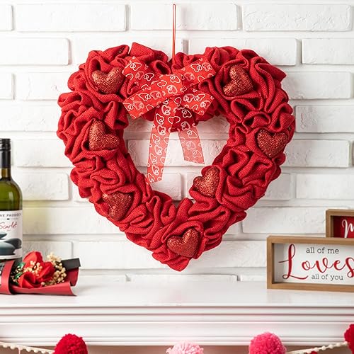Miniatura 7 de Glitzhome Corona de corazón de San Valentín de tela de 1925 pulgadas de largo para decoración del día de San Valentín