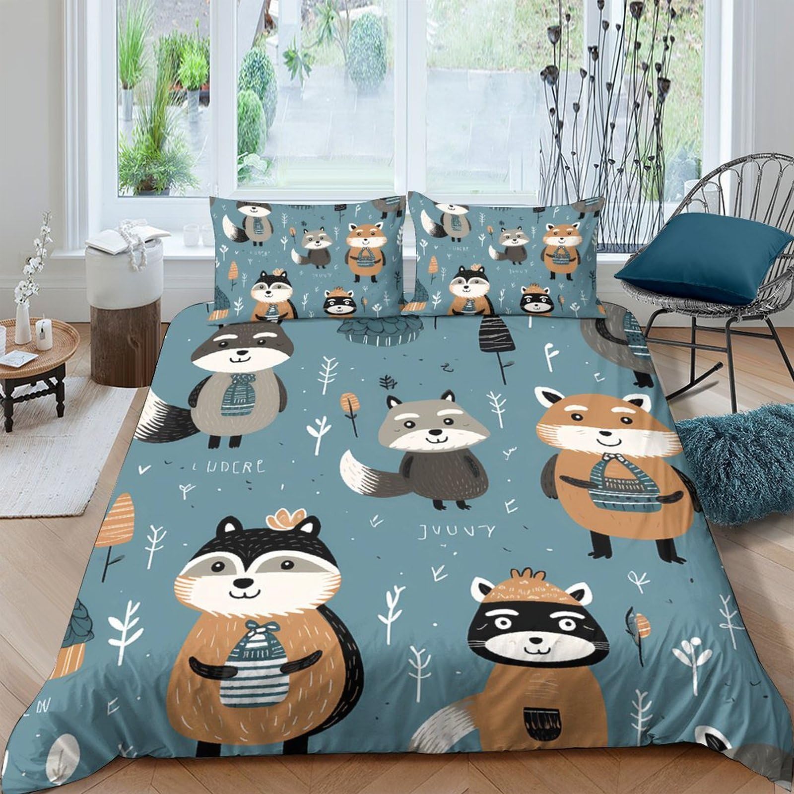Ctjqhvkz Style-9 3D Printed Cartoon Raccoon Fitted Sheet Microfiber Soft Breathable Fox Bed Cover For Bedroom Guest Room Decor Single（135X200cm）