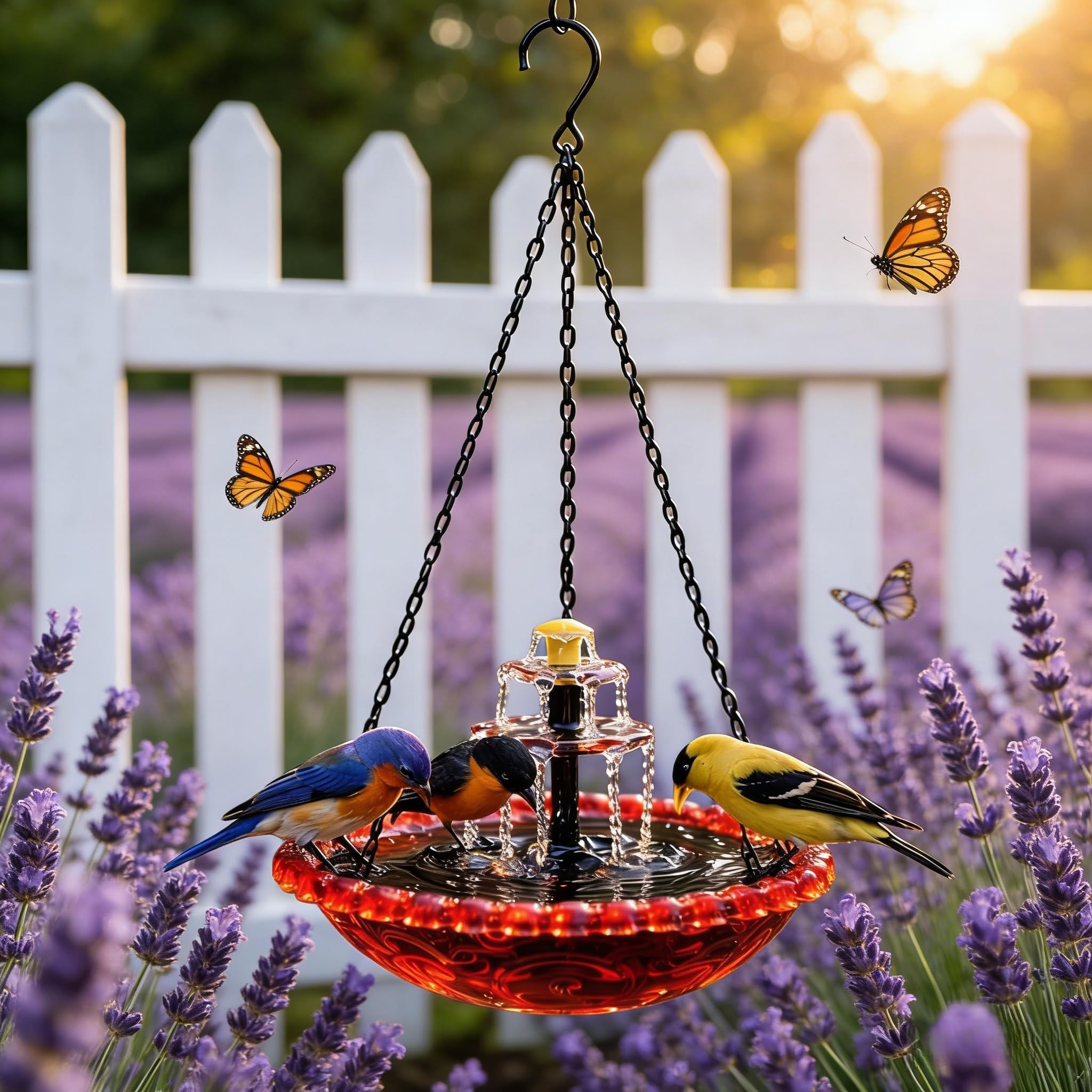 Solar Cascade Hanging Bird Bath Fountain - 9 Water Outlets for Soothing Stream Sound - Solar Powered Birdbath with 12" Large Bowl for Outdoor Garden Yard Decor & Hummingbird Attraction (Blue) — view 9