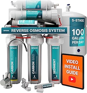 NU Aqua 5-stufiges Umkehrosmose-System unter der Spüle, Trinkwasserfilter mit Boosterpumpe unter dem Waschbecken, hohe Kapazität, 100 GPD, kostenloser Bonus-PPM-Messgerät, 120-Tage-Probezeit