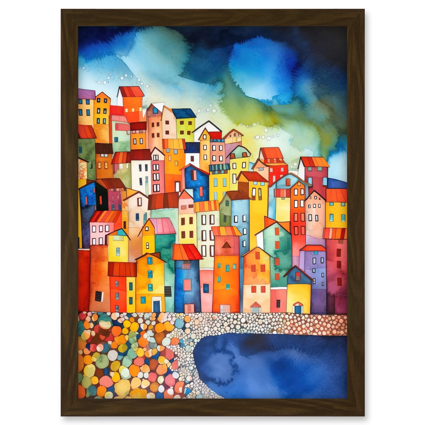 Artery8 Menton France Seaside Town Folk Art Artwork Framed A3 Wall Art Print