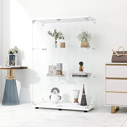 Miniatura 4 de CISURCPI 3-Shelf Glass Display Cabinet with Double Door, Fast Installation in 30 Mins, Curio Cabinets 5mm Tempered Glass Floor Standing Bookshelf