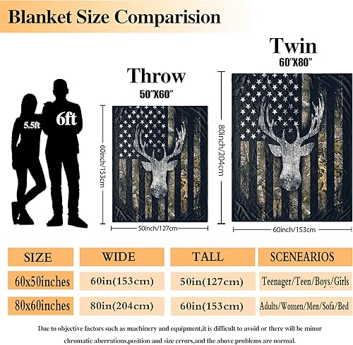 Miniatura 4 de Manta de Caza con Bandera de Ciervo Camuflado de EE.UU., Mantas de Regalo para Hombres, Manta Súper Suave, Acogedora y Cálida para Sofá, Silla,