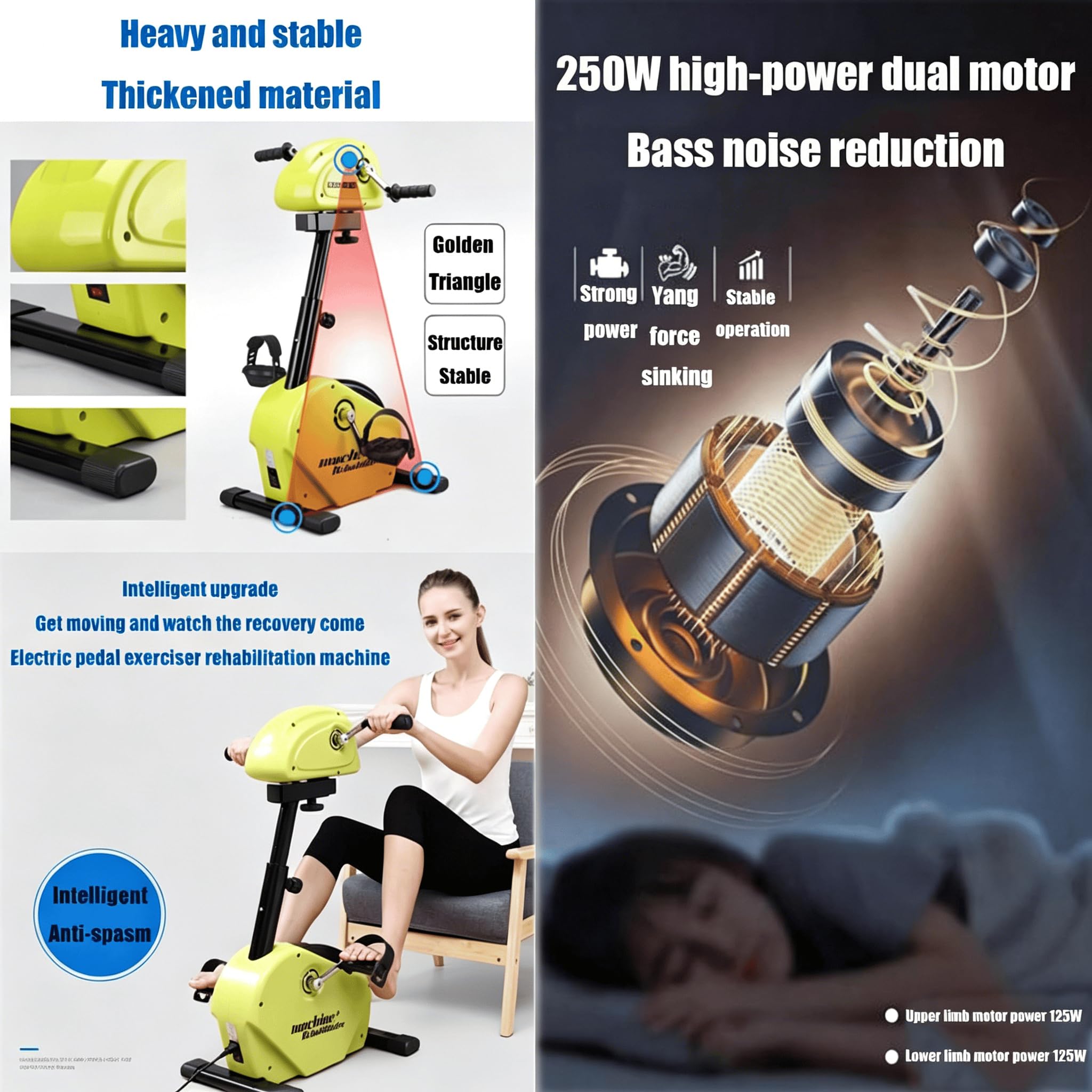 Pedal de rehabilitación eléctrico para Personas Mayores, Bicicleta estática para discapacitados, Equipo de Fitness para Ejercicios de Brazos, piernas y Rodillas en Interiores.,A02