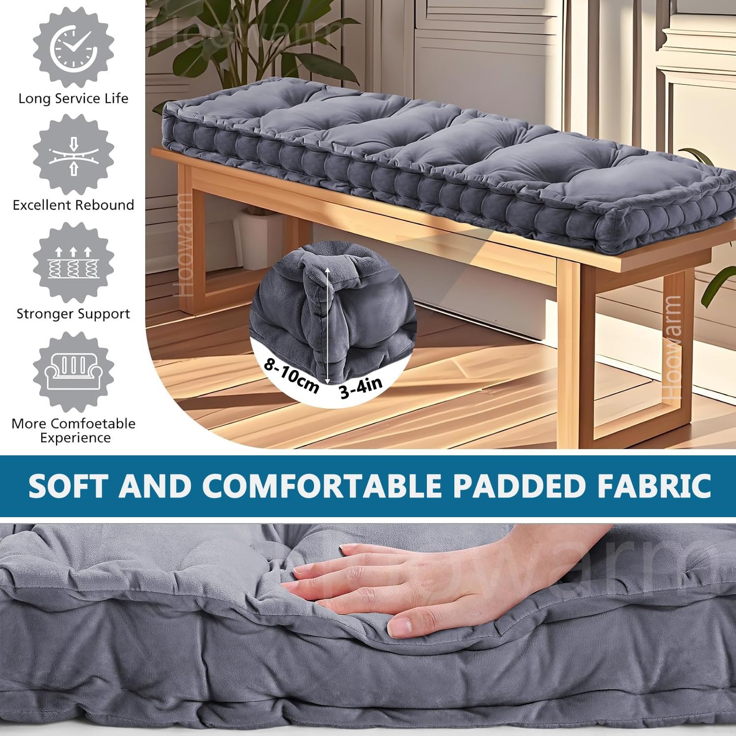 Coussin de Banc Exterieur Intérieur ,Velours Coussin de Siège Banc Sur Mesure 40x40/70x30/150x40/120x40 Coussin de Sol, pour Canapé Jardin Patio Maison Banquette Coussin D'assise(Color11,150x40x10cm)
