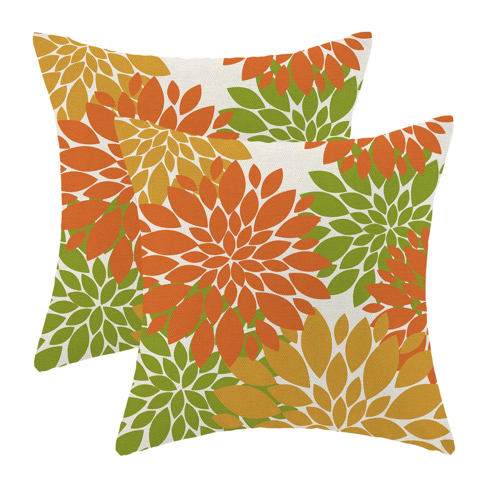 Fall Burnt Orange Outdoor Pillow Covers 16x16 Inch Set of 2 Mustard Yellow Green Dahlia Floral Decor Throw Pillows Modern Geometry Flower Decorative Cushion Cases for Sofa Couch Bed Decorations