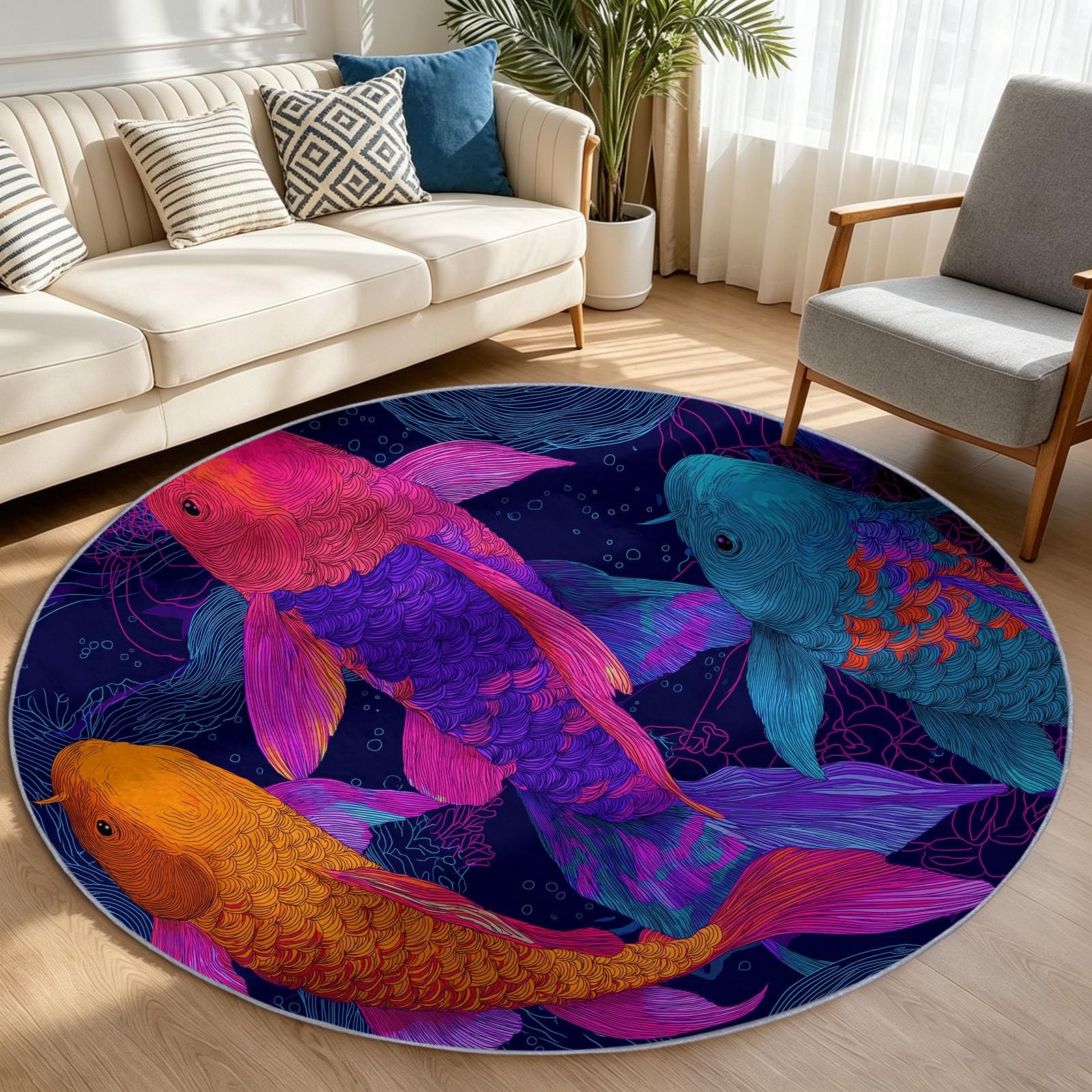 Générique Dywan do pokoju dziecięcego dziewczynki chłopiec okrągły Ø 60 cm Pop Art mata podłogowa dekoracja antypoślizgowa - miękkie pełzanie do salonu, kuchni, stolik kawowy, falowanie karpia koi