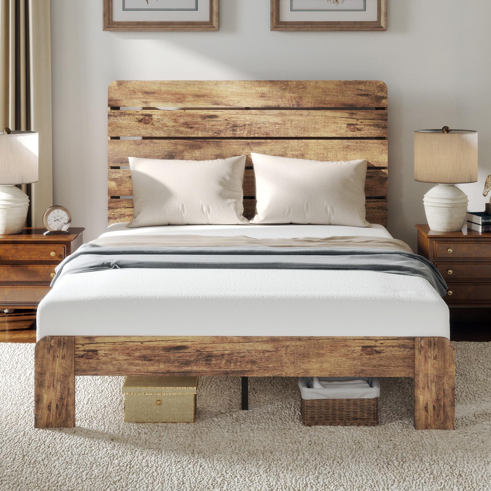 Zevemomo Full Size Bed Frame, Full Heavy Duty Bed Frame, Platform Bed Frame with Wood Headboard & Footboard, Noise Free, No Box Spring Needed, Brown