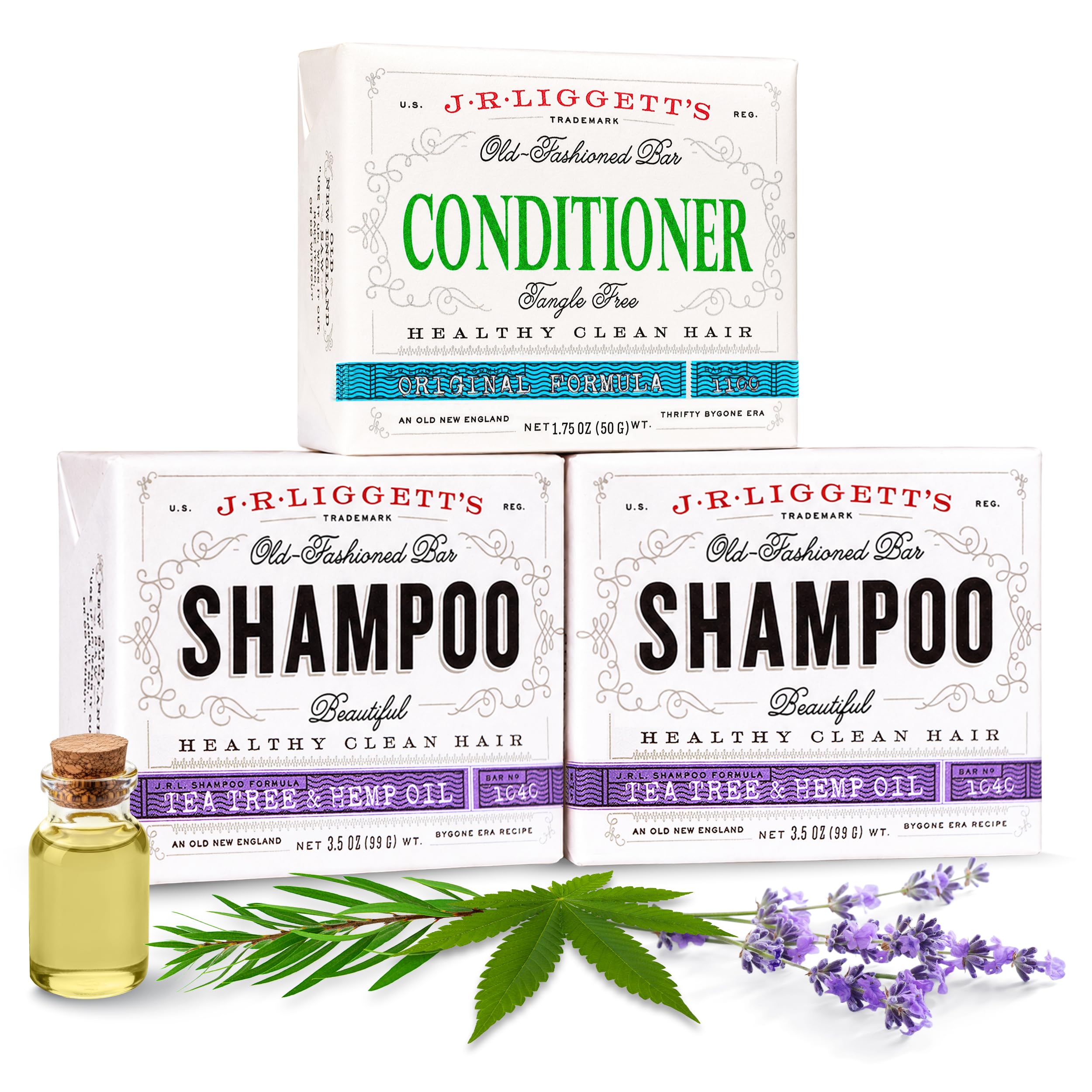 J.R.LIGGETT'S Shampoo Bar/Conditioner Bar 3-Pack, 2 x 3.5 oz / 1.75 oz
