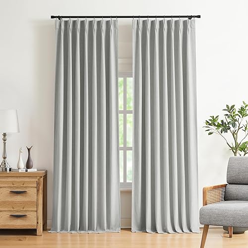 Vision Home Cortinas opacas plisadas completas de lino con mezcla de lino para oscurecer la habitación, paneles de cortina para sala de estar y