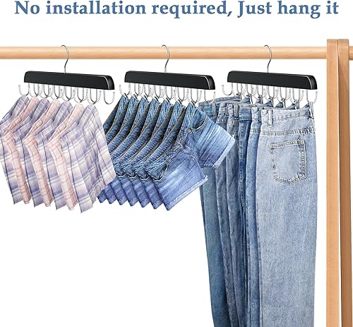 Miniatura 6 de Ganchos para jeans para armario, 14 ganchos de madera para jeans que ahorran espacio, ganchos giratorios de 180 para jeans, faldas, pantalones