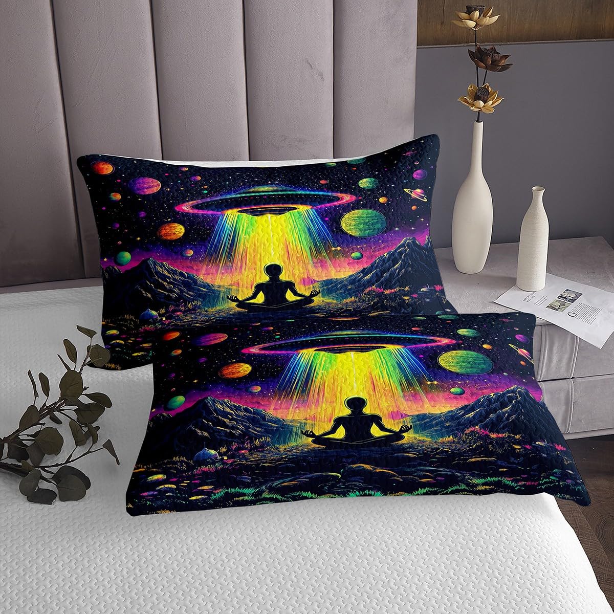 Zestaw pościeli do statku kosmicznego, rozmiar M, kolorowa planeta galaktyka, trwała kołdra dla dziewcząt, nastolatków, Starry Sky Natural Mountain, miękki poliester, zestaw z 2 poszewkami