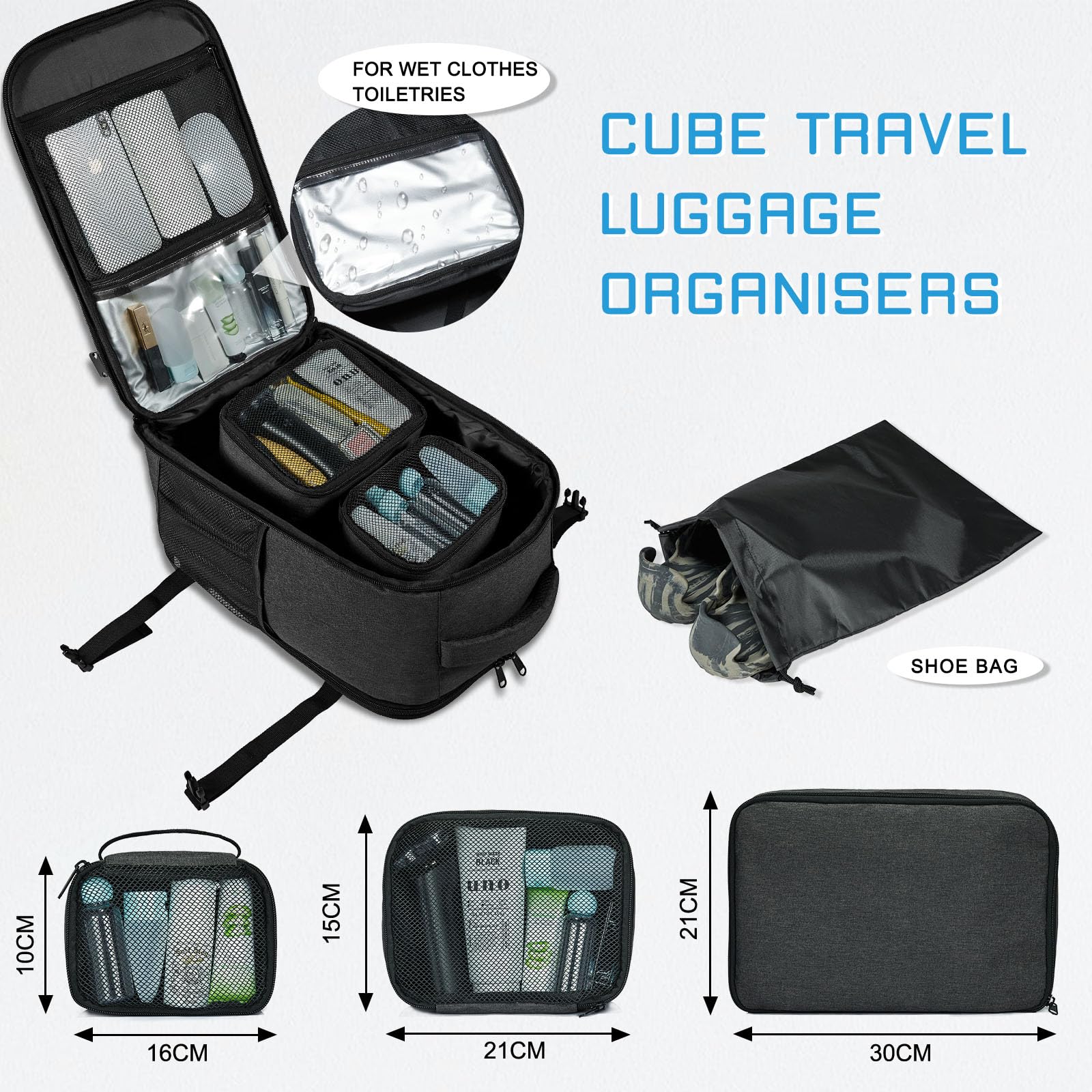 Vinstatin Ryanair - Zaino da viaggio da donna, 40 x 20 x 25,14 pollici, 20 l, impermeabile, con 4 tasche per vestiti, per vacanze, affari, escursioni, weekend, grigio scuro, 45x20x35(CM), Rucksack