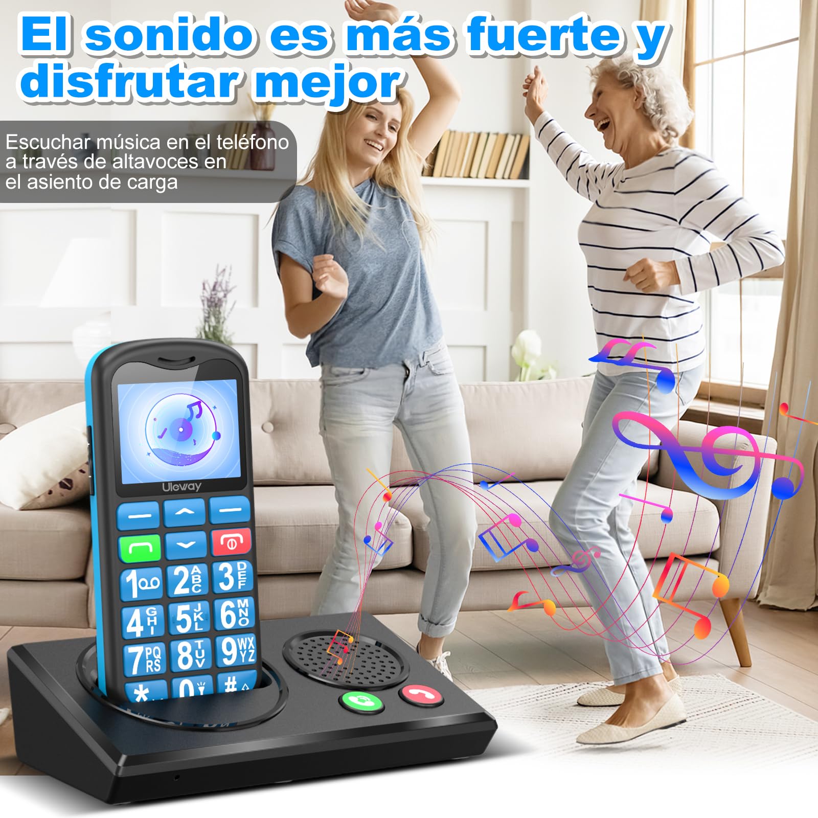 CHAKEYAKE Teléfono Móvil para Mayores 4G Libre, Teléfono para Personas Mayores con Teclas Grandes, Bluetooth y Base de Carga, Volumen Alto, Botón SOS, Marcación Rápida, Radio FM