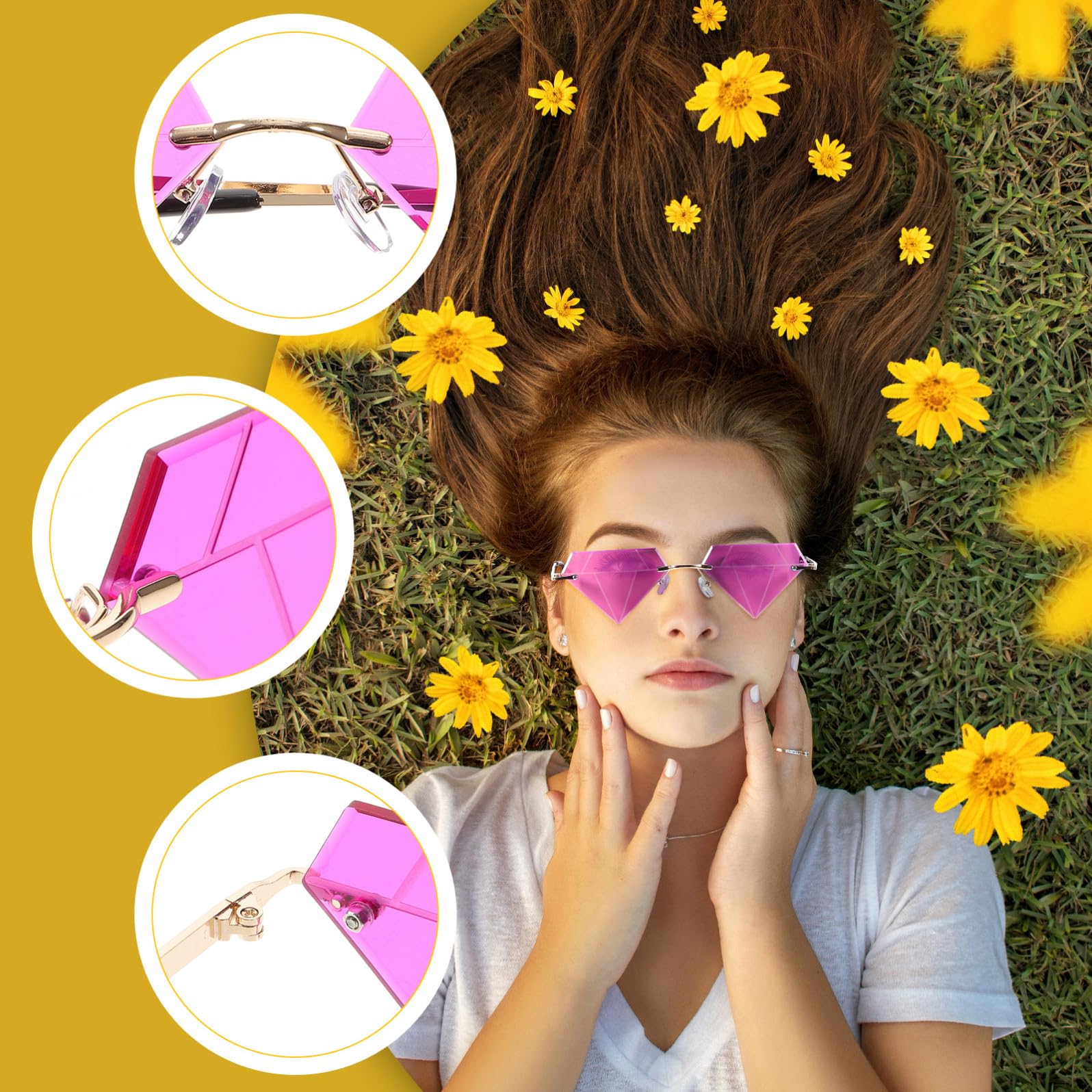 5 paia di occhiali a forma di diamante divertenti Occhiali da sole senza montatura Occhiali da sole senza montatura Occhiali da sole flettenti Occhiali da sole divertenti da donna Occhiali