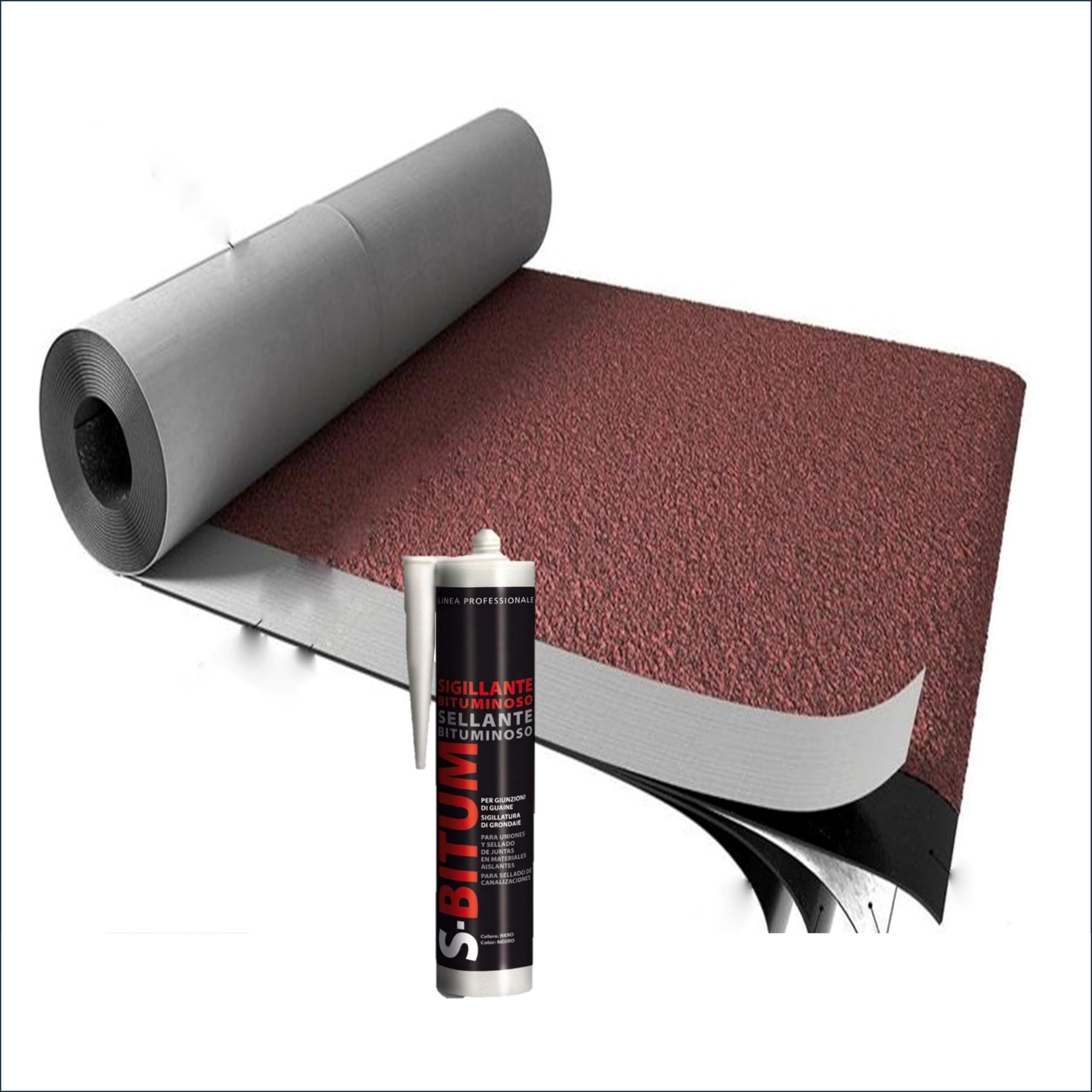 FUTURAZeta - Membrana Guaina Catramata Bituminosa AUTOADESIVA Ardesiata Impermeabilizzante, Altezza 1 metro, Colore ROSSO (5 Mq.) + Cartuccia Adesiva Sigillante