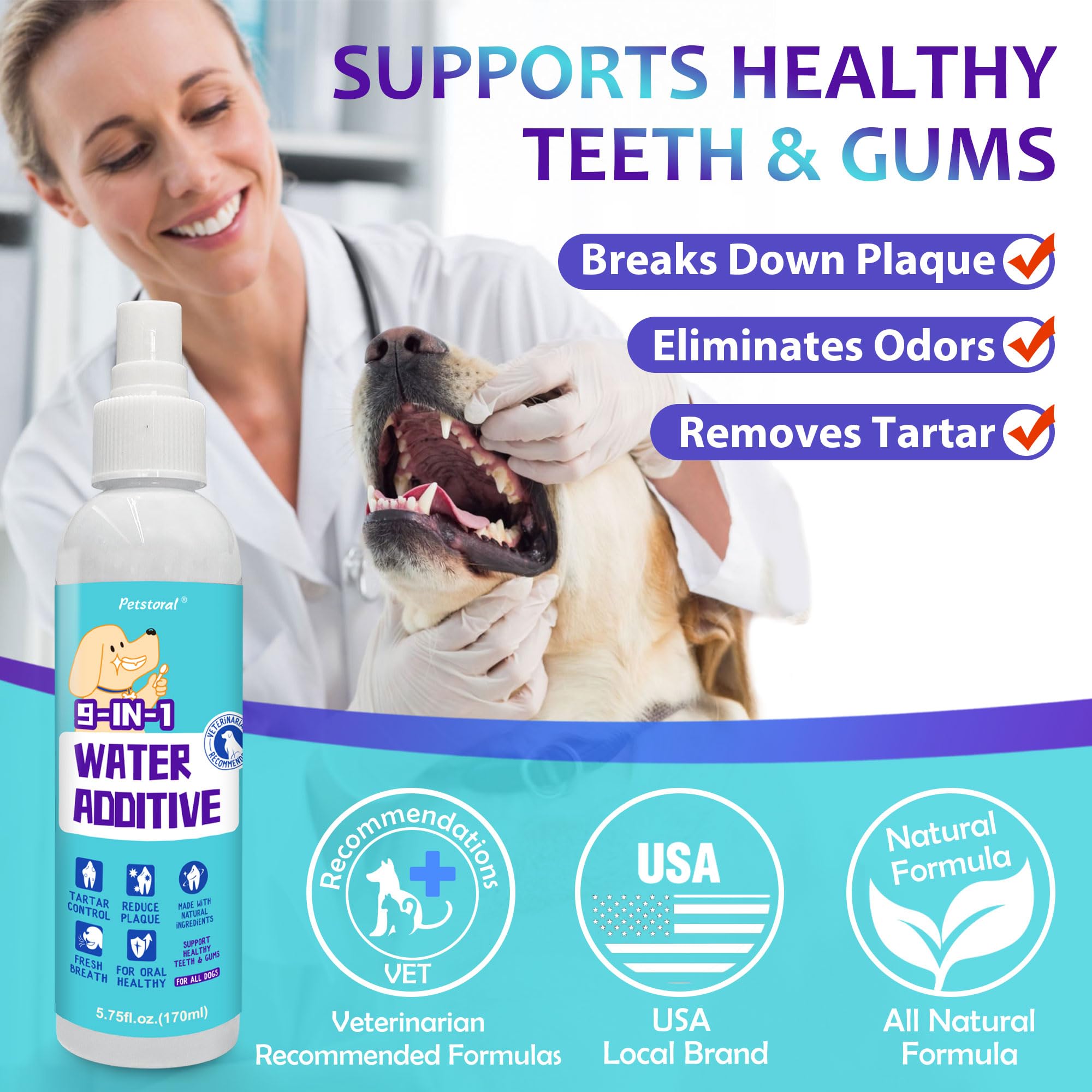 9-in-1 Water Additive for Dogs and Cats, Advanced Plaque and Tartar Control, Teeth Cleaning Solution with Probiotics, Fresh Breath 5.75 Fl Oz (Pack of 1) - image 2