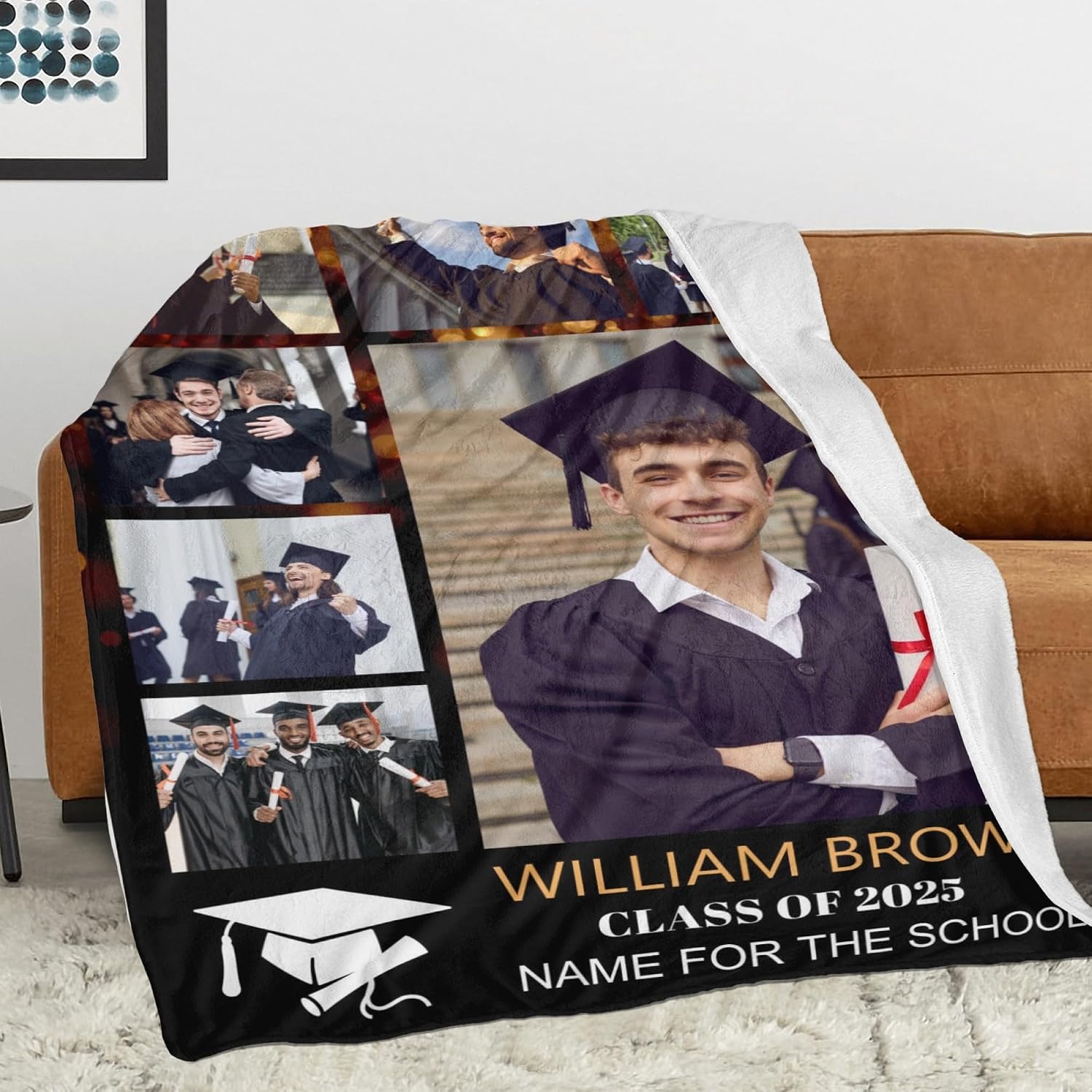 Personalized Graduation Blanket Gifts with Name, Customized Class of 2026 Photo Blanket for Graduation Day, Custom Soft Throw Blankets, Senior 2026 Graduation Decoration for Couch Sofa Bed Bedroom