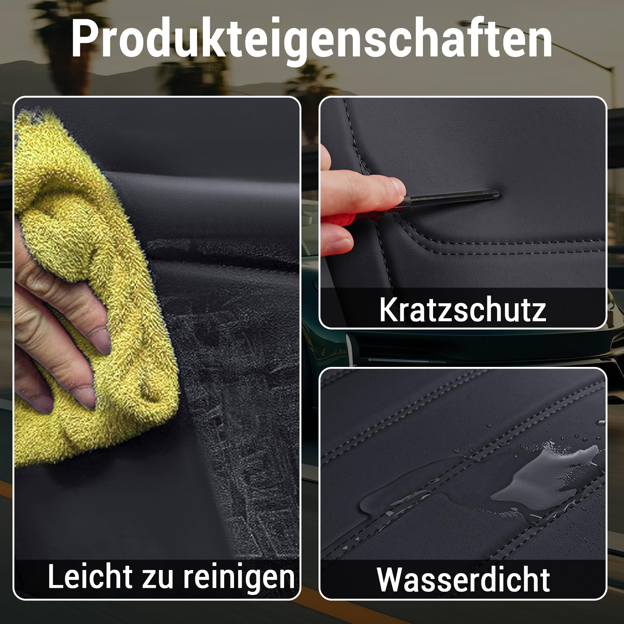 Hukl autositzbezüge für Volkswagen ID.4 2020-2026,Passgenau Abriebfest Pflegeleicht Echtleder 5-Sitzer Komplettset(Schwarz)