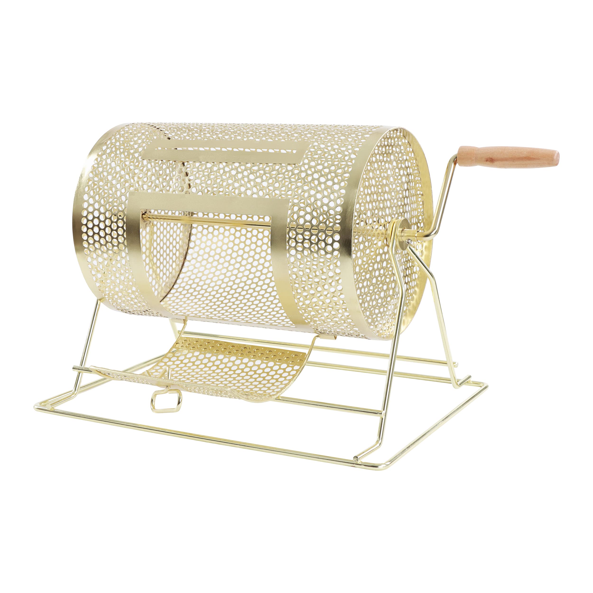 Photo 1 of 2 Spinning Raffle Drum - Large Gold Brass Plated Ticket Mixer - with Wooden Turning Handle - Holds 2,500 Tickets
