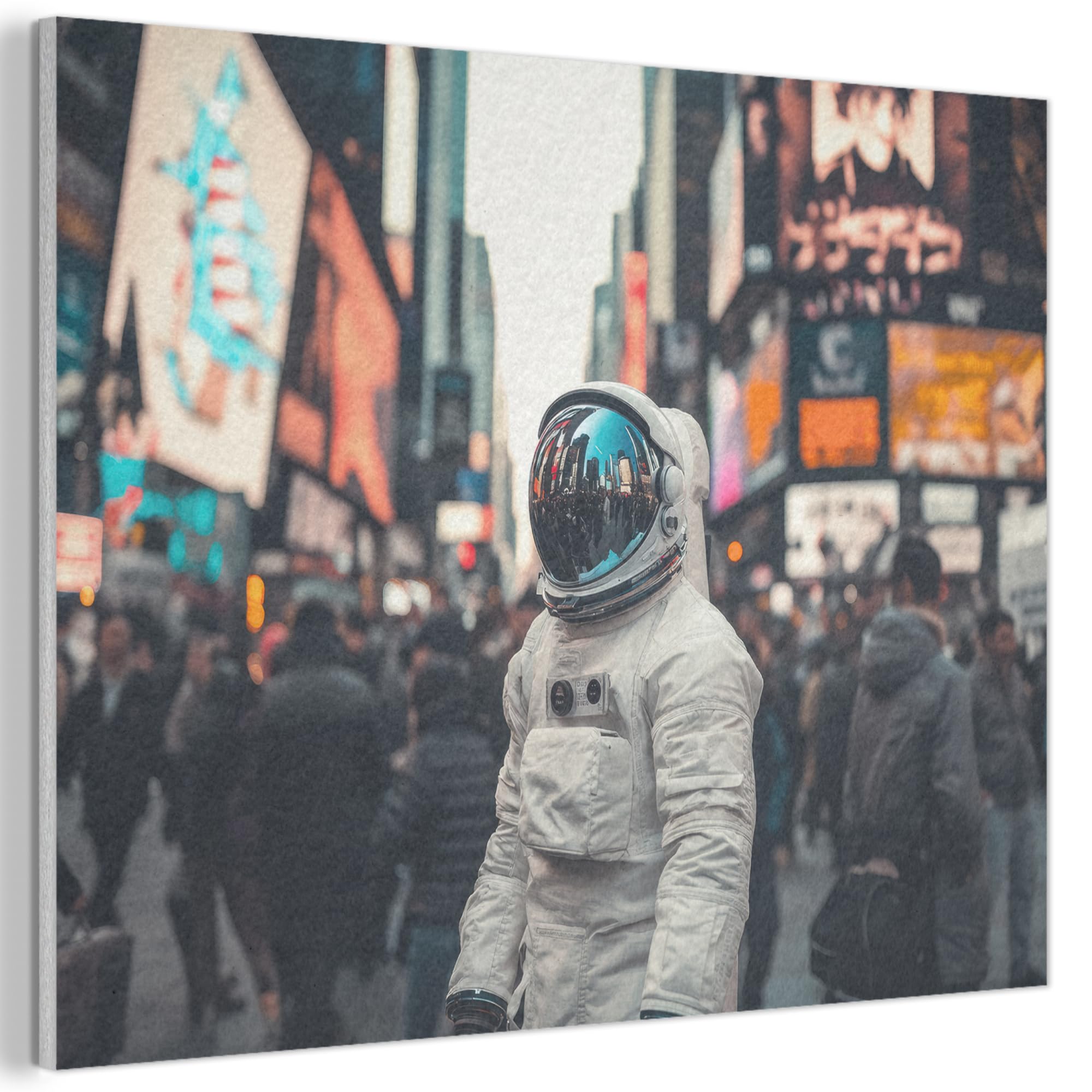 MuchoWow© Bild aus Filz Schlafzimmer Bilder Badezimmer Wand Deko Wohnzimmer | 100x70 cm - Modern Wanddeko Bilderwand Geschenk Stadt - Menschen - Astronaut - Weiß