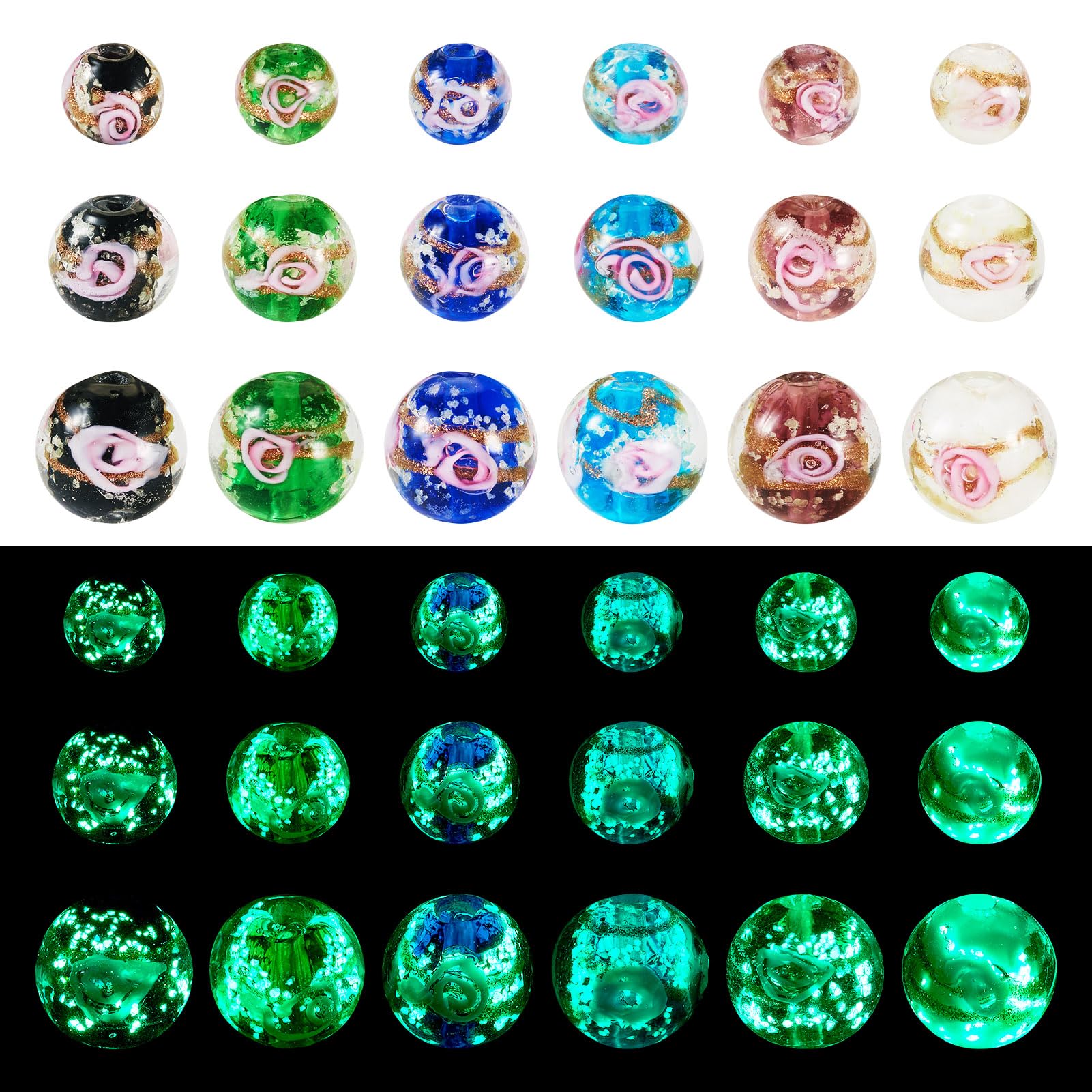 SUPVOX 20 Perline Di Vetro Che Si Illuminano Al Buio – 12 Mm, Colori Misti, Grandi Fori Per Gioielli Fai Da Te, Bracciali E Collane