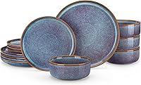 vancasso PLAYA 12-Piece Grey-Blue Reactive Glaze Dinnerware Set for 4 - Stackable Ceramic Plates & Bowls, Microwave & Dishwasher Safe