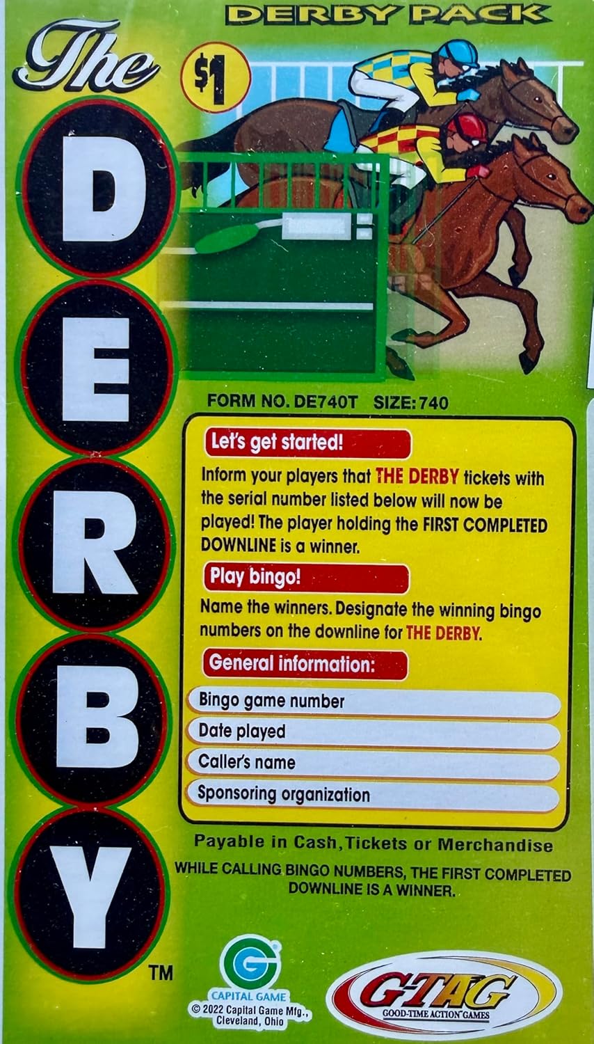 The Derby $500 Bingo Pull Tabs Tickets, Horse Race Game