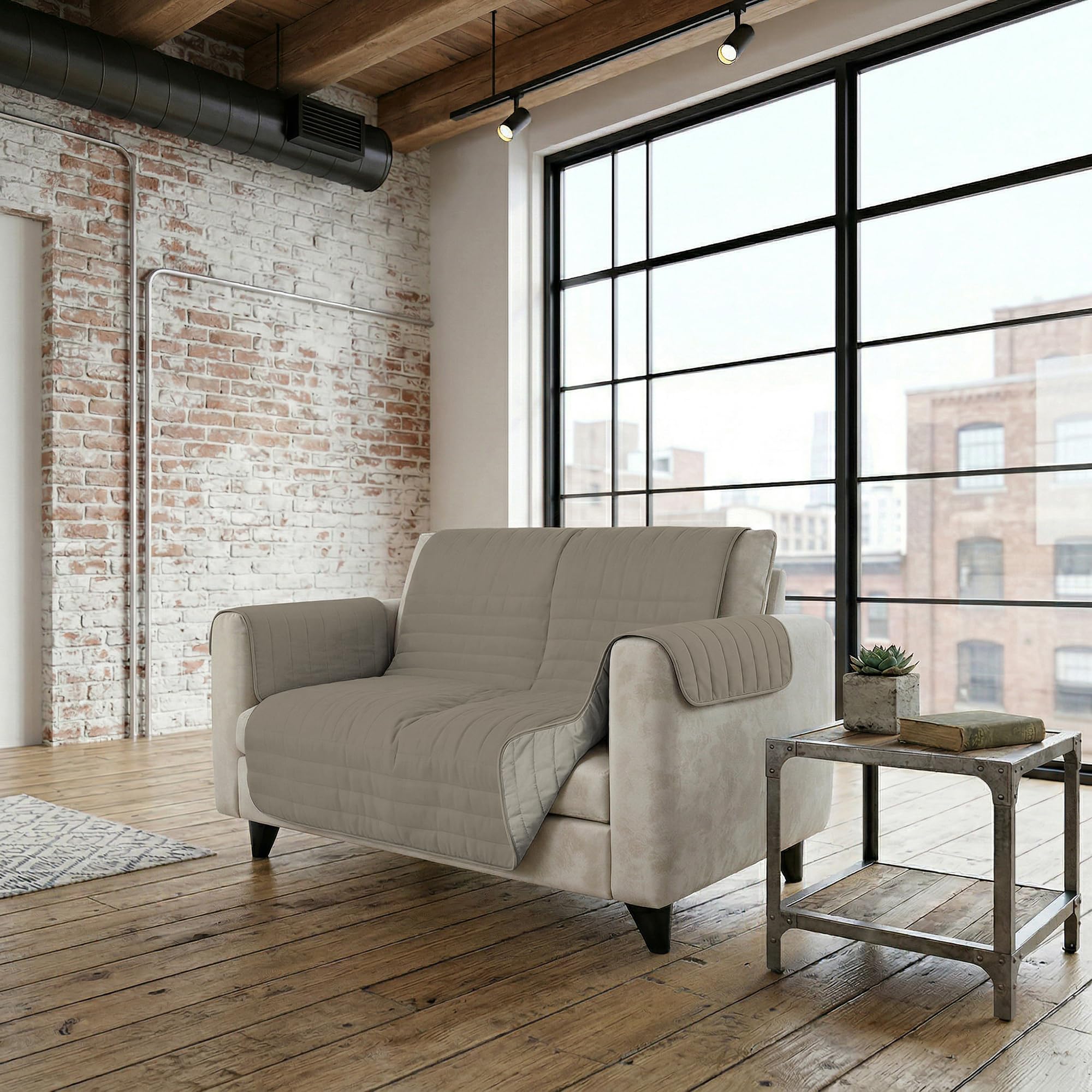 Italian Bed Linen Two-tone microfibre sofa cover TRENDY, Taupe/Cream, 2 Seater