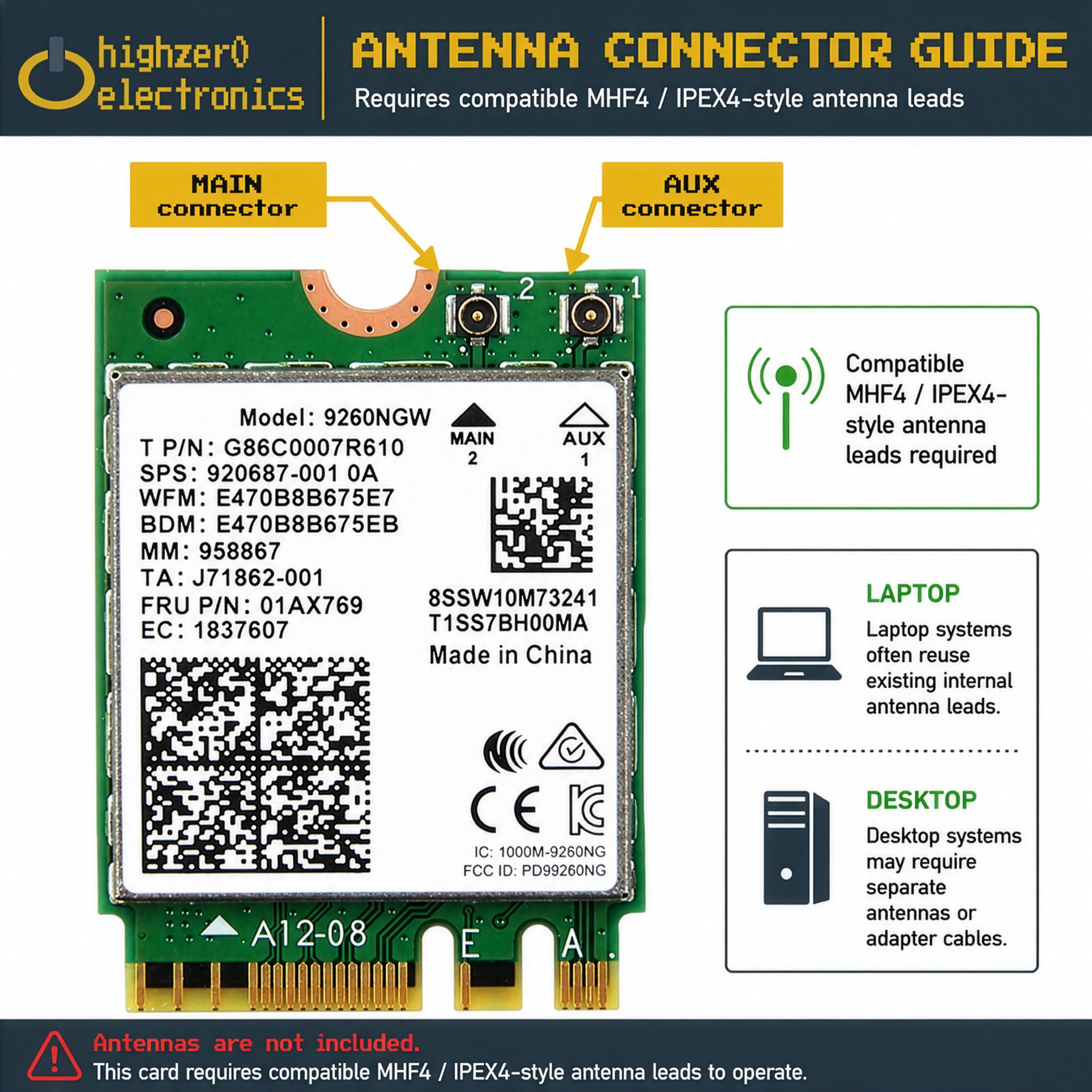 AC 9260 802.11ac M.2 Bluetooth 5.1 Legacy Network Card | WiFi 5 up to 1.73Gbps, MU-MIMO | Compatible with Intel, AMD, Linux & Windows 10/11 | 9260NGW WiFi Adapter