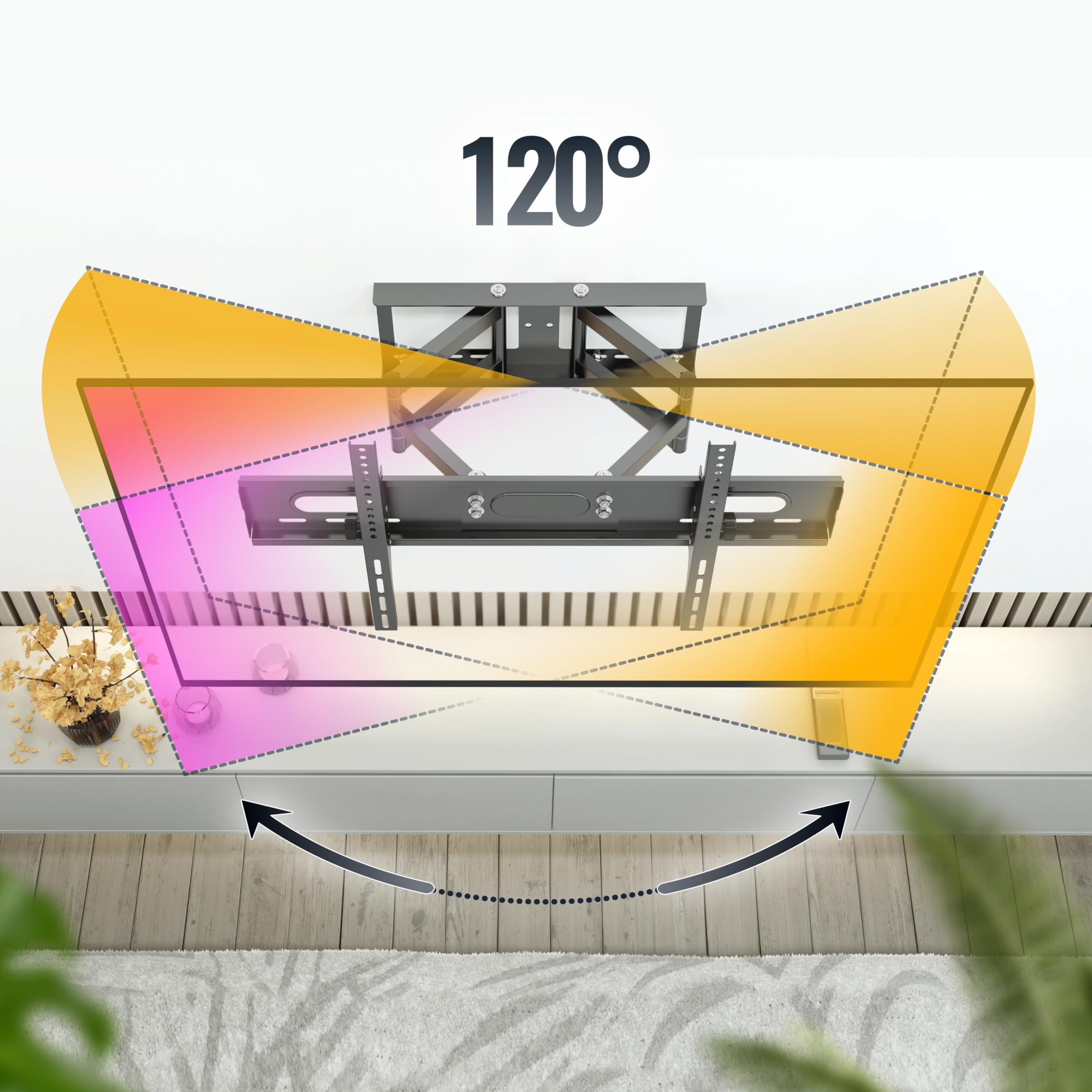 RICOO Uchwyt TV uchylny obrotowy około 107-75 cm do LED LCD OLED zakrzywione i płaskie ekrany R28-XL uchwyt ścienny uniwersalny do VESA 300 x 200-600 x 400