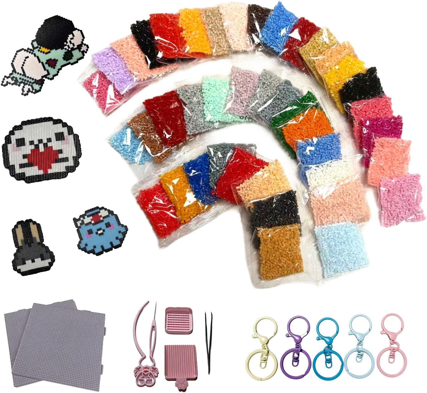 48000 Fuse Beads Kit - 48 Individual Packs 2.6mm Melty Beads Bulk Refill Set with 2 Pegboards, Ironing Paper, Tweezers, Keychains, DIY Craft Gifts for Birthday Christmas