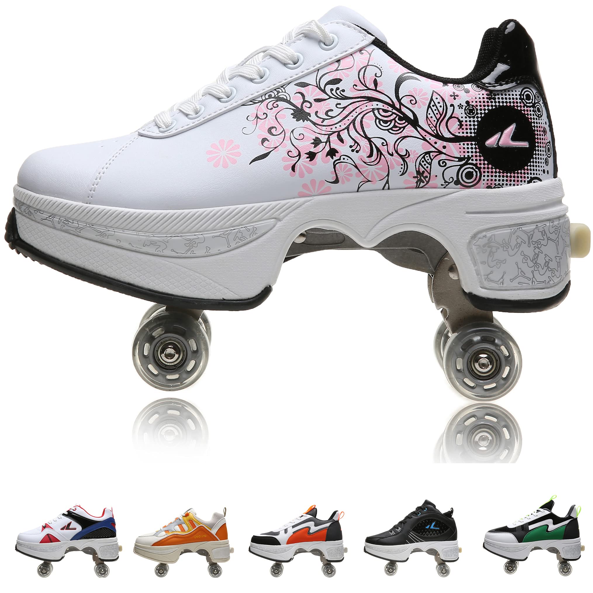 Plmokn Womens Retractable Roller Skates Outdoor Girls Kick Roller