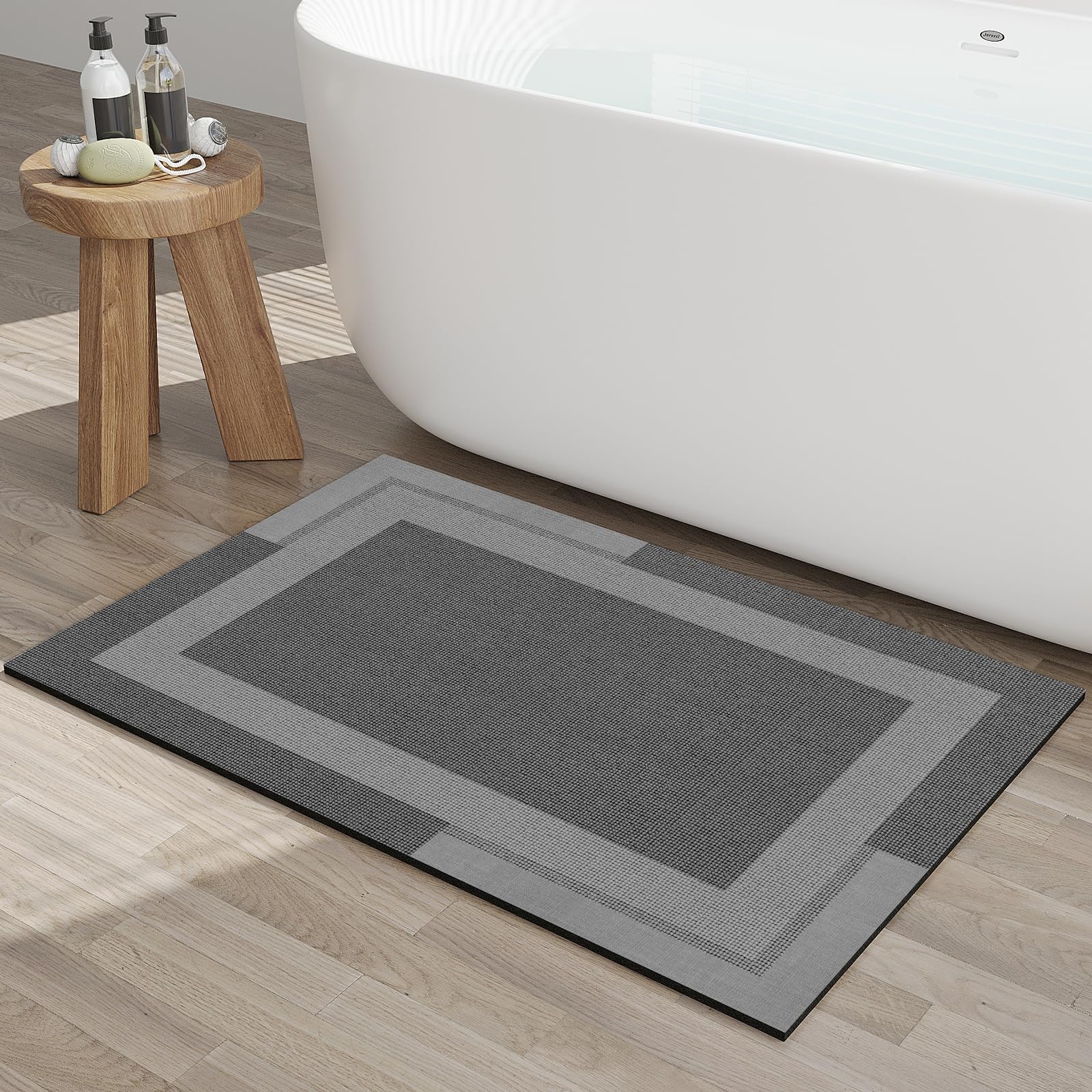 YDKGL Non Slip Bath Mat, Rubber Backing Ultra Thin Bathroom Rugs Fit Under Door Quick Dry Super Absorbent Washable Bath Rug Shower Mat for Bathroom