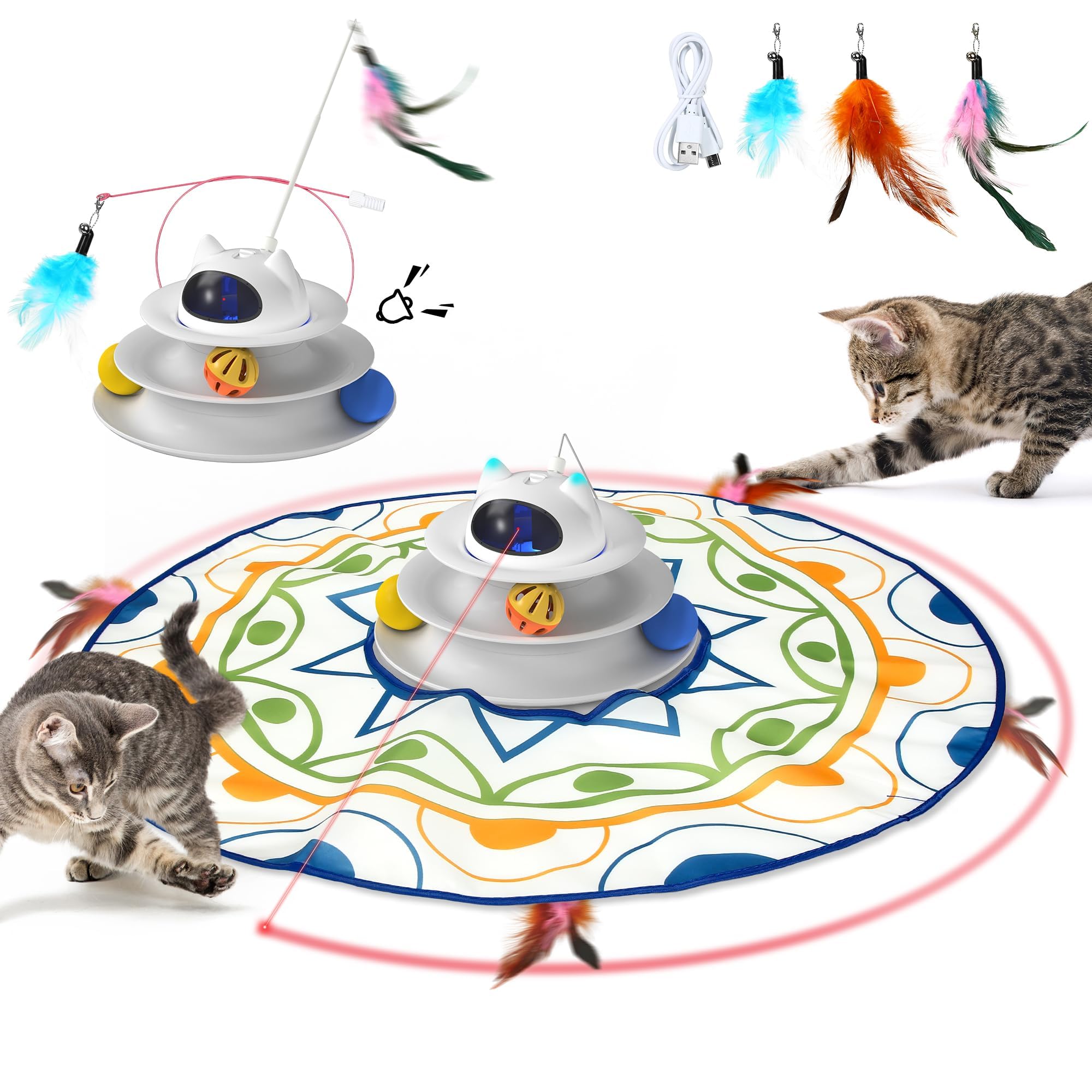 IOKHEIRA Cat Toys for Interactive Indoor Play - 4-In-1 Adult Cat Puzzle Toys with 9 Attachments, 4 Ways to Play