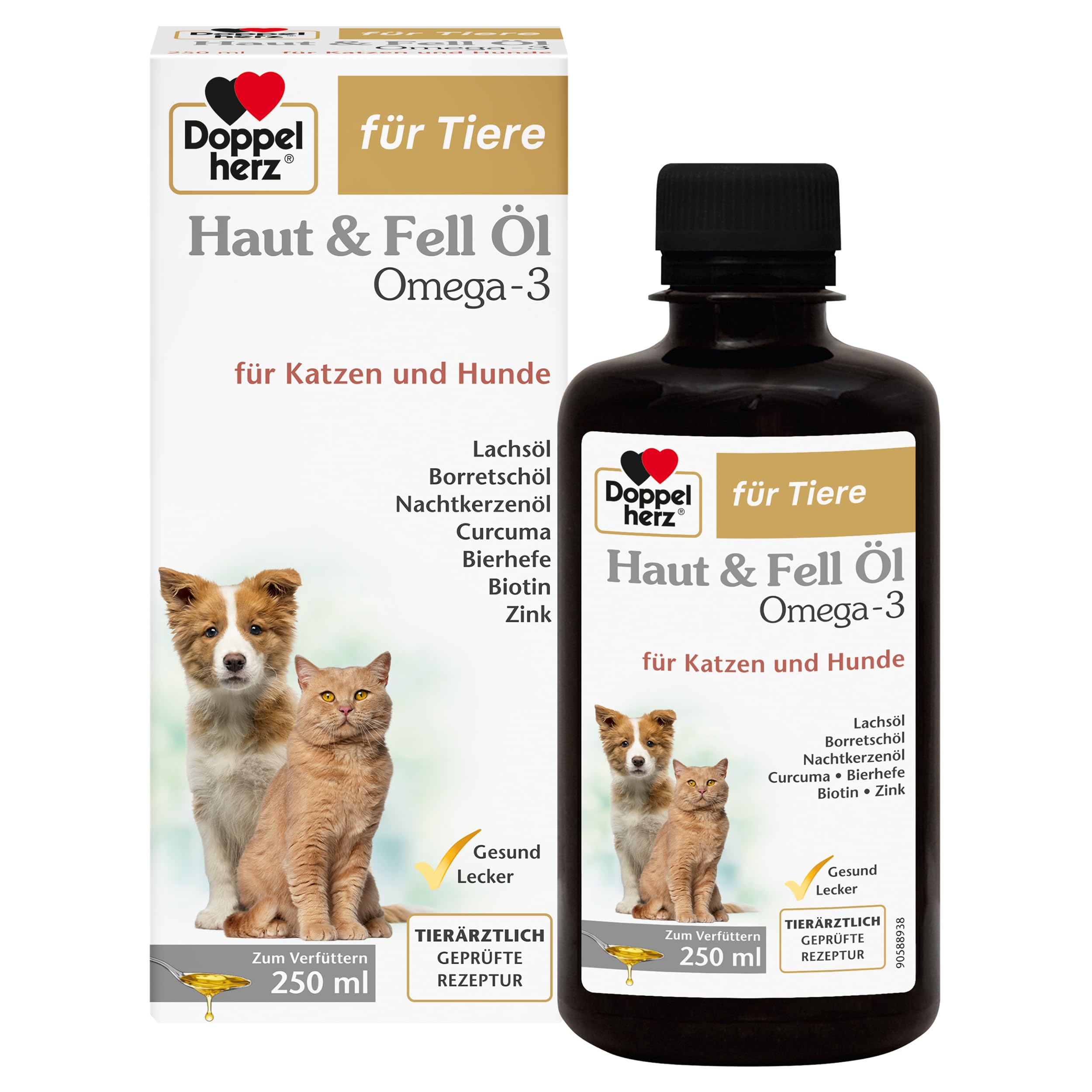 Doppelherz für Tiere Haut und Fell Öl für Katzen und Hunde | Mit essentiellen Omega- 3 und Omega-6 Fettsäuren – 250ml