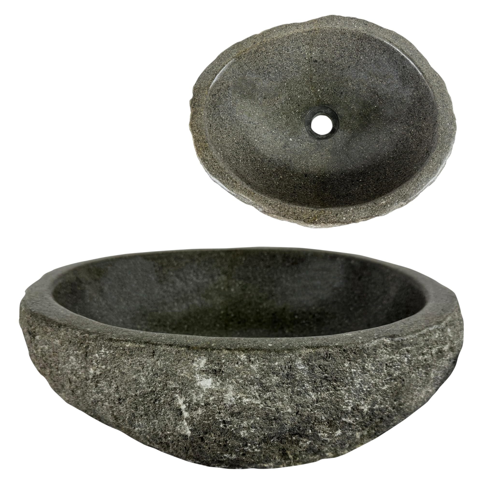 Lavabo Ovale en Pierre de Rivière - Pierre Naturelle - Évier de salle de bain - Vasque à Poser de Toilette - Brillant - Lave-mains moderne (Gris, 40-45x30-35cm)