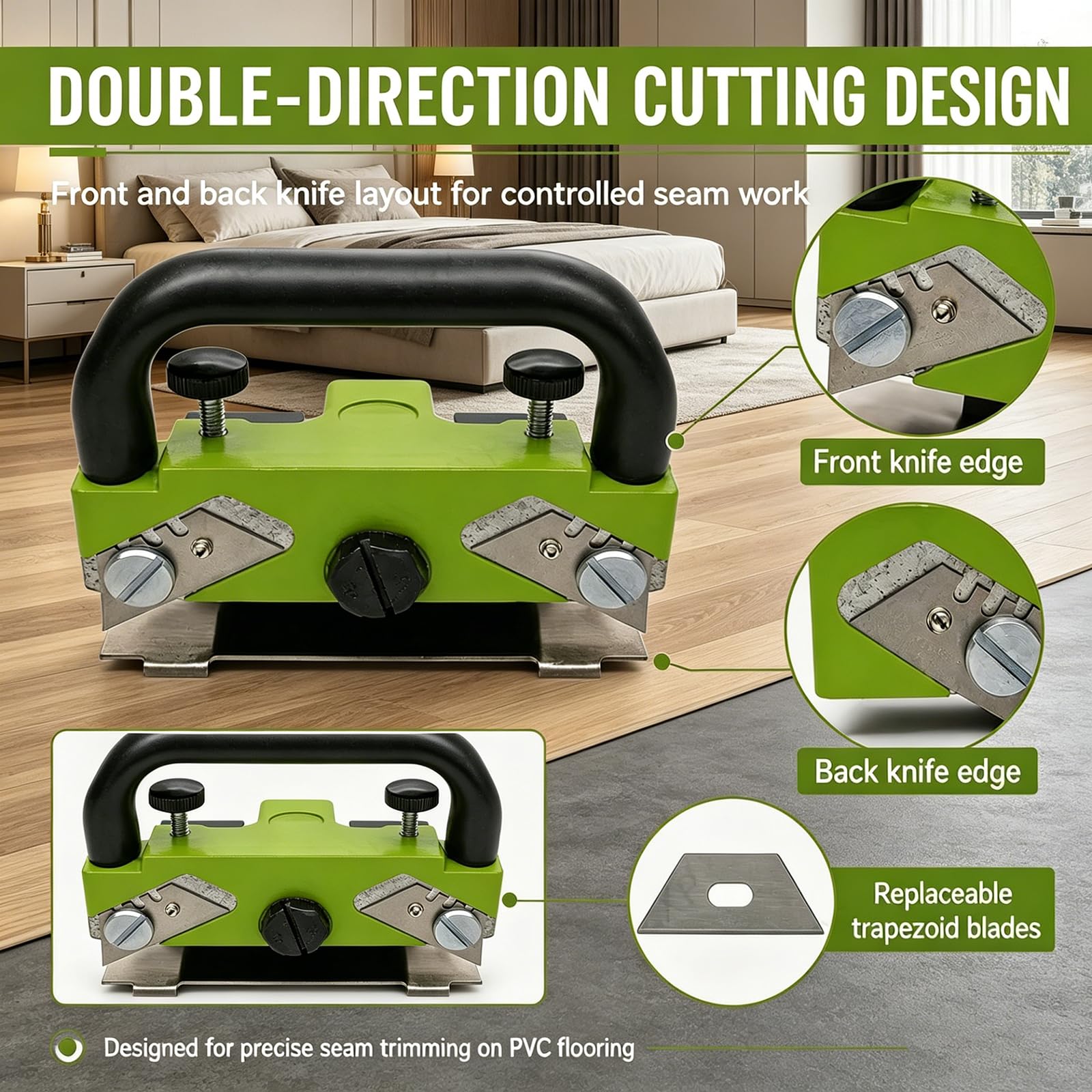 Cortador de costuras de piso de aleación de aluminio, altura de corte ajustable y hueco, hoja trapezoidal afilada para el hogar, oficina, decoración