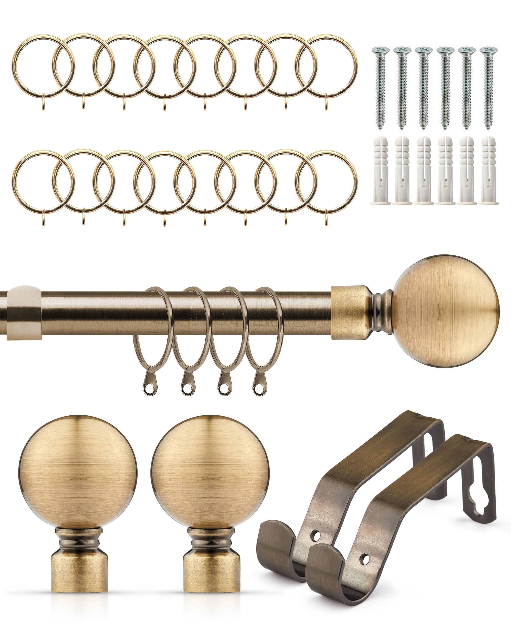 Emma Barclay Curtain Pole With Rings Extendable Ball Brown 120-210Cm