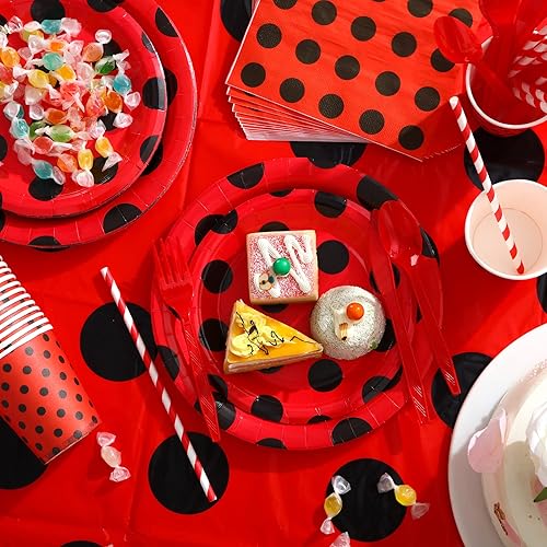 Miniatura 4 de Sumind 200 piezas de decoraciones de fiesta de cumpleaños de mariquitas, suministros para fiesta temática de mariquitas, globos, vajilla, pancarta