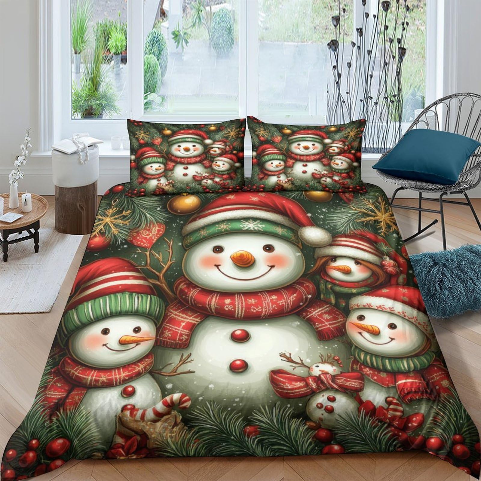 Ctjqhvkz Style-1 3D Printed Snowman Christmas Fitted Sheet Microfiber Winter Holiday Bed Cover For Bedroom Dorm Decorative Mattress Protector Single（135X200cm）