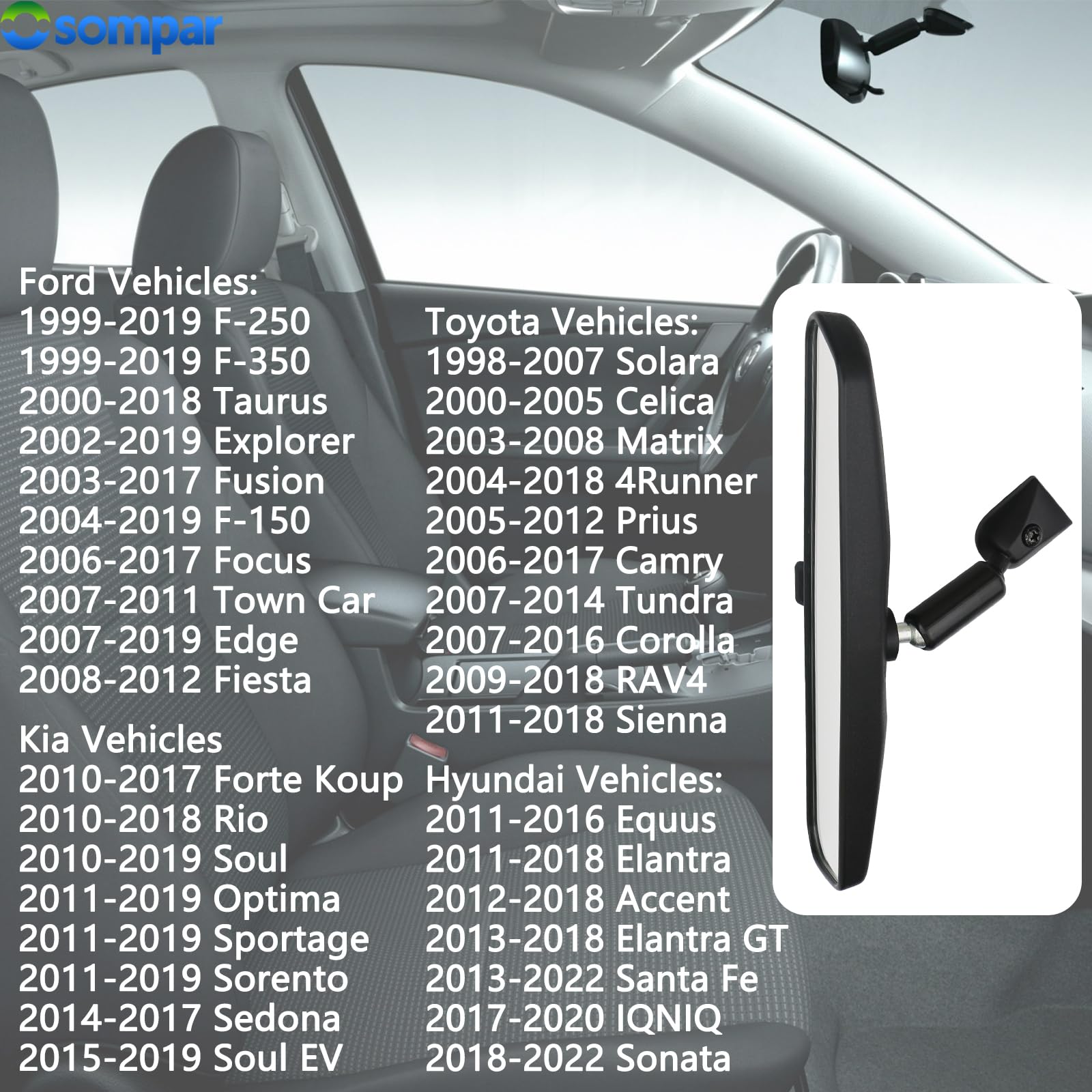 JINGEA Universal Rear View Mirror Replacement - 10.6" Wide, Day/Night Anti-Glare, Fits Hyundai, Kia, Toyota, Honda, Nissan & More