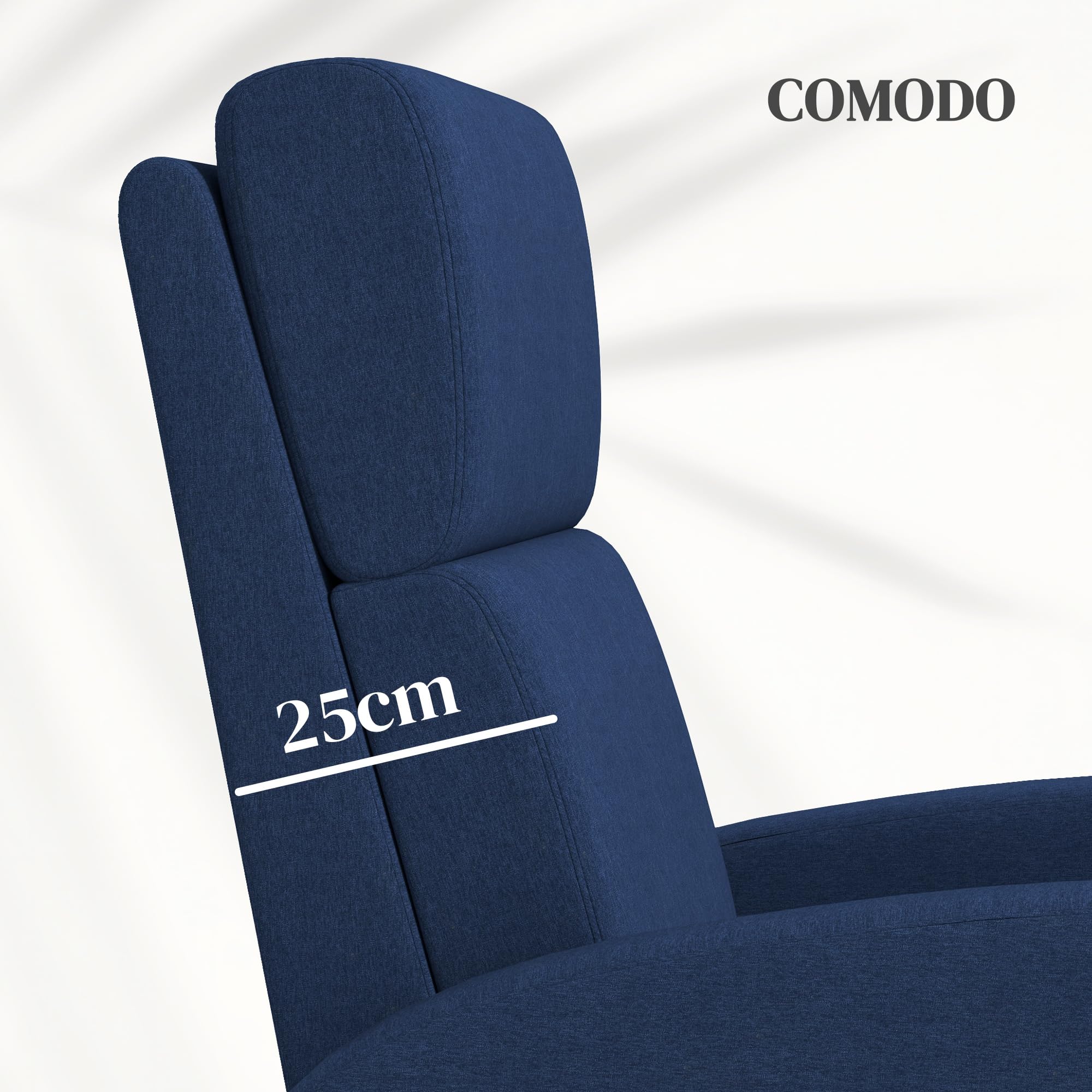 HOMCOM Poltrona Relax Reclinabile Manuale 160° con Poggiapiedi, Poltroncina Reclinabile Imbottita Ergonomica in Tessuto Effetto Lino per Camera da Letto, Ufficio, Salotto e Soggiorno, Blu
