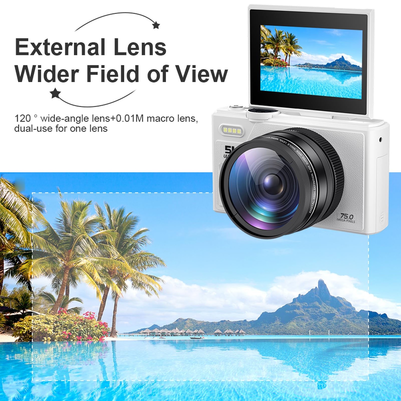 Amazon | 5Kデジタルカメラ75MP wifiと18xズーム、初心者用オート