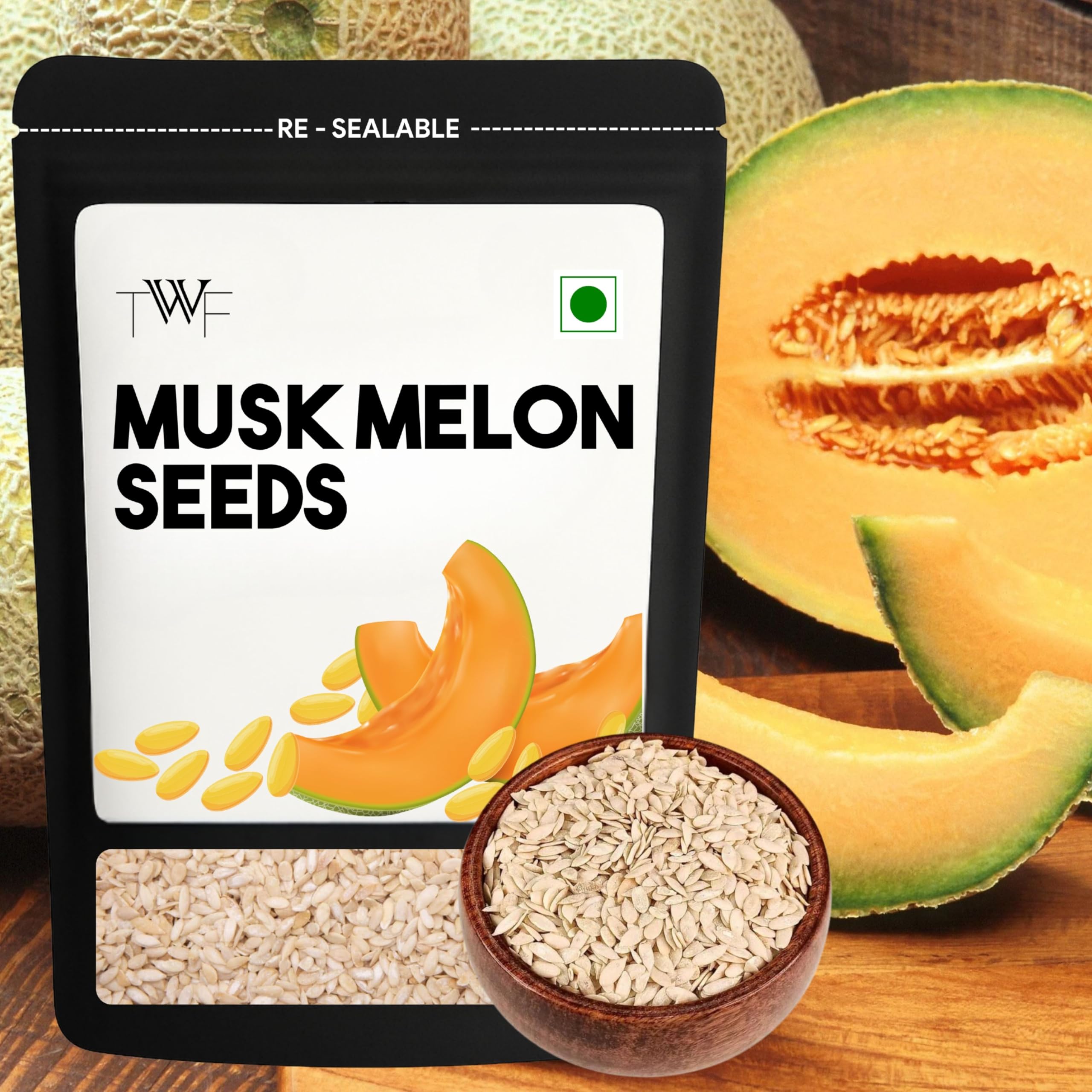 TWF Virgin Muskmelon Seeds | 500 gm | AAA Grade Seeds for Eating | 100% Natural | Kharbooja Magaj | Peeled | Gluten Free | Perfect for Snacking & Cooking | Resealable Pack | Diet Snack | Unroasted | Unsalted | Highest Natural Potency - Image 4 thumbnail